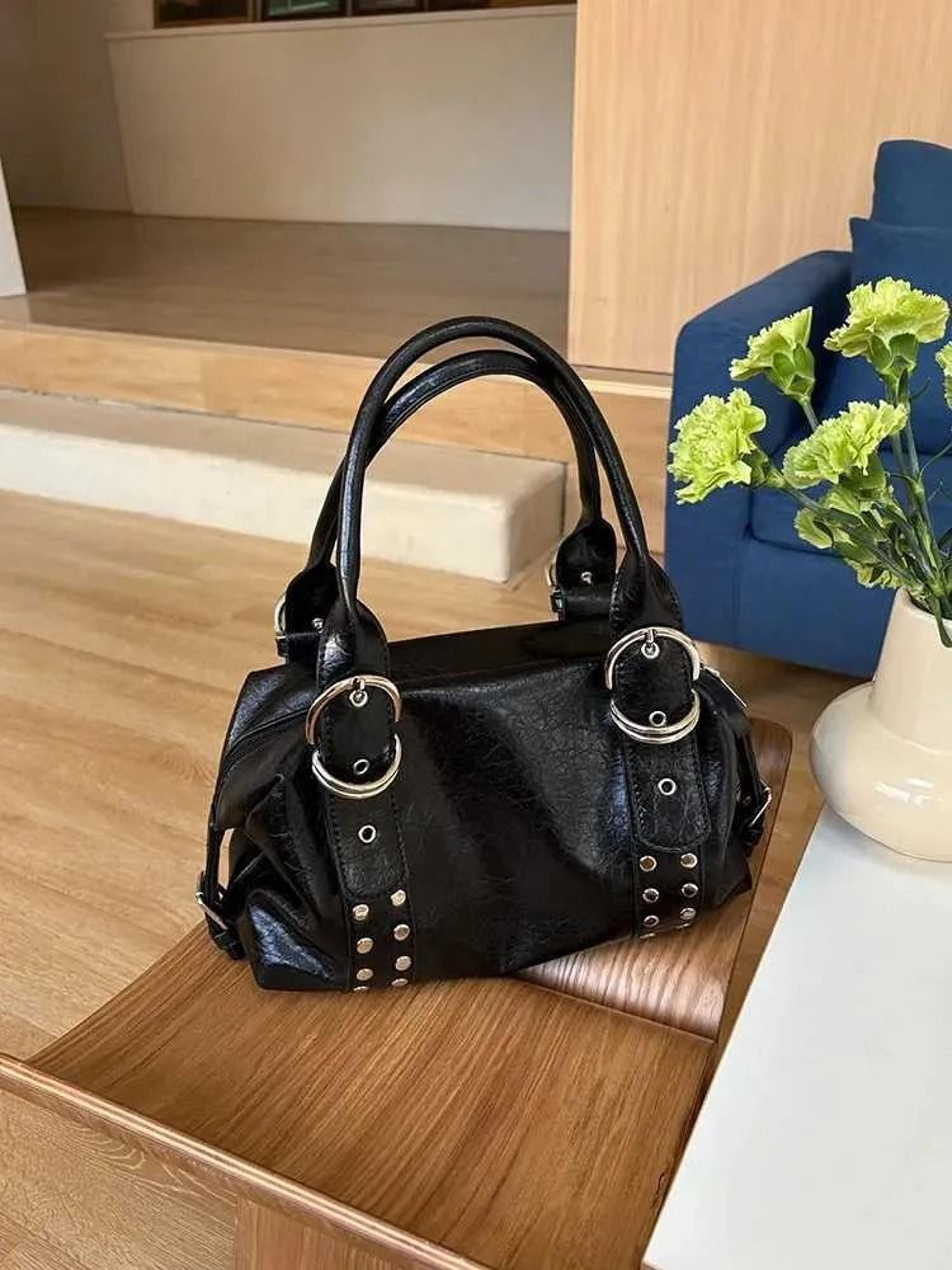 vintage rivet women shoulder bag with length