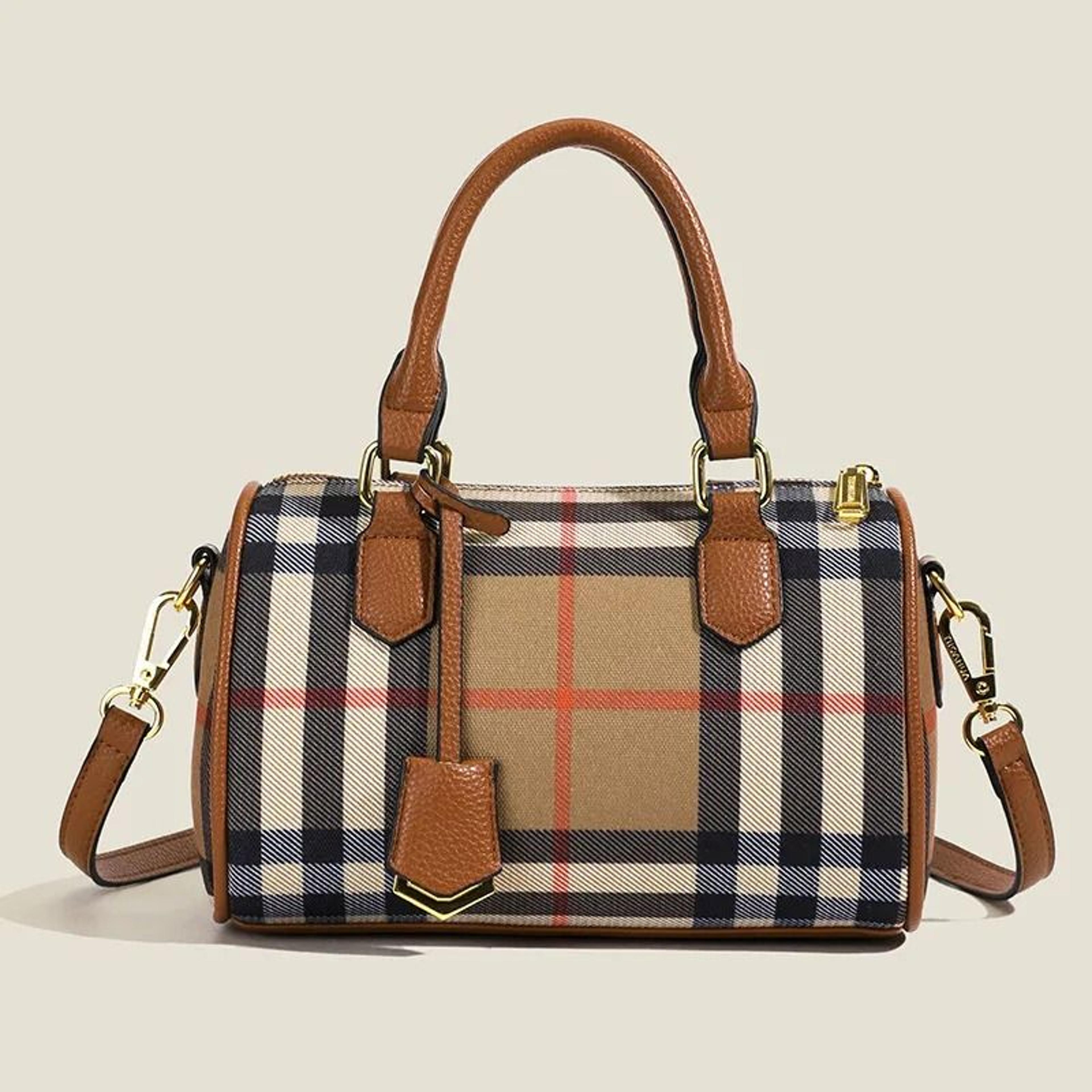 women check plaid shoulder bag with zipper closure and flap pocket