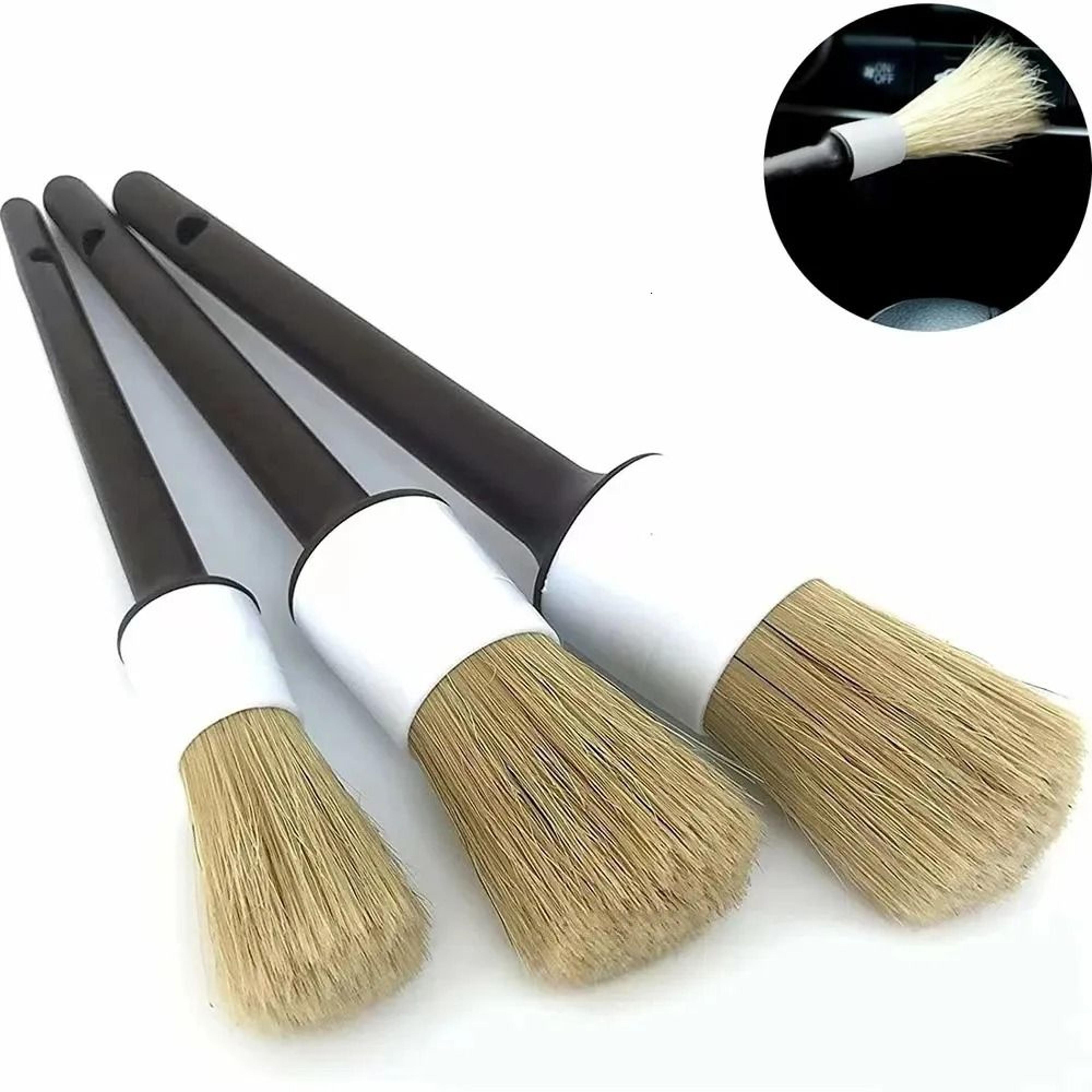 car detailing brush set with wool bristles for interior and exterior cleaning