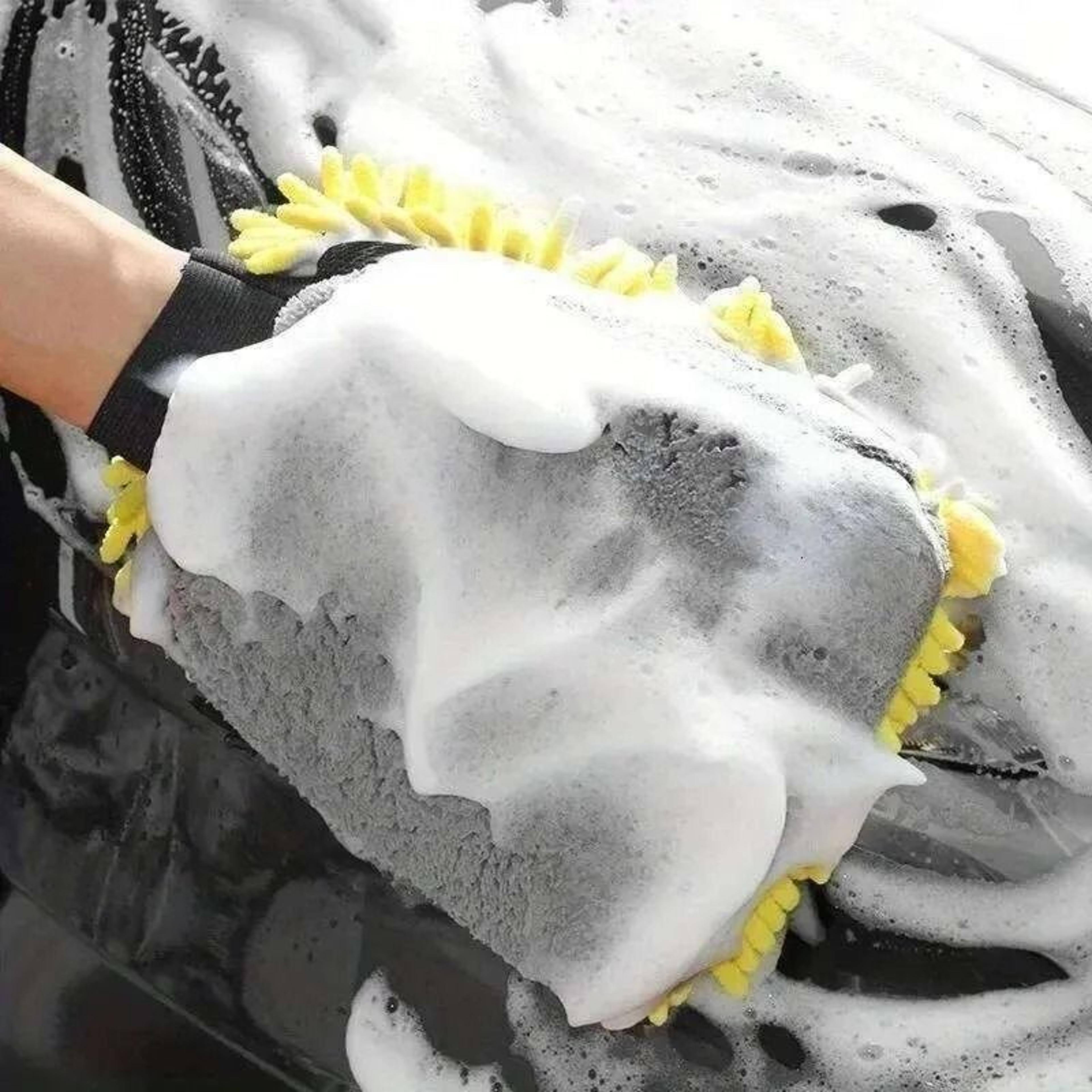 double-sided car wash gloves with soft cotton cleaning surface