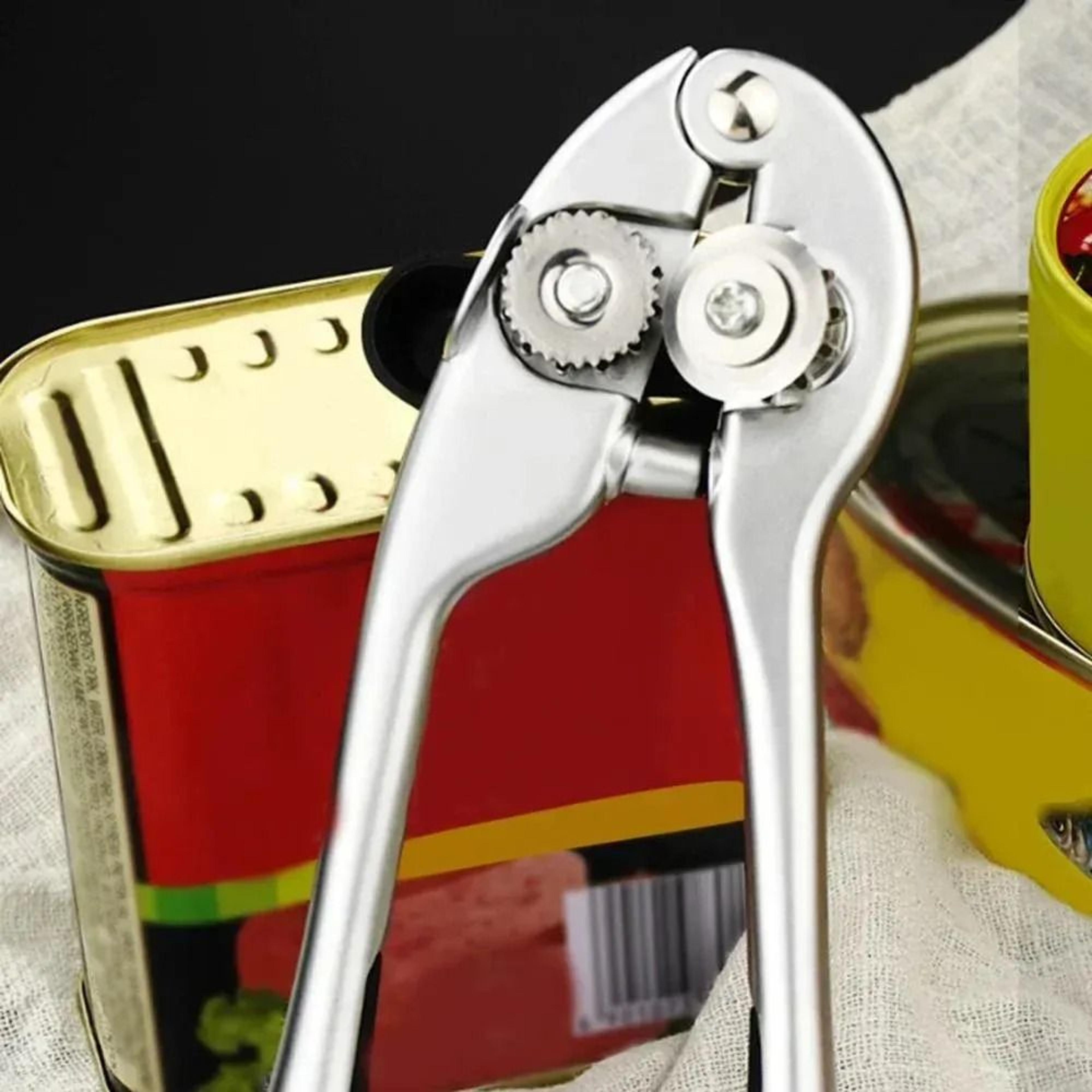 stainless steel manual can opener with multi-function bottle opening grip