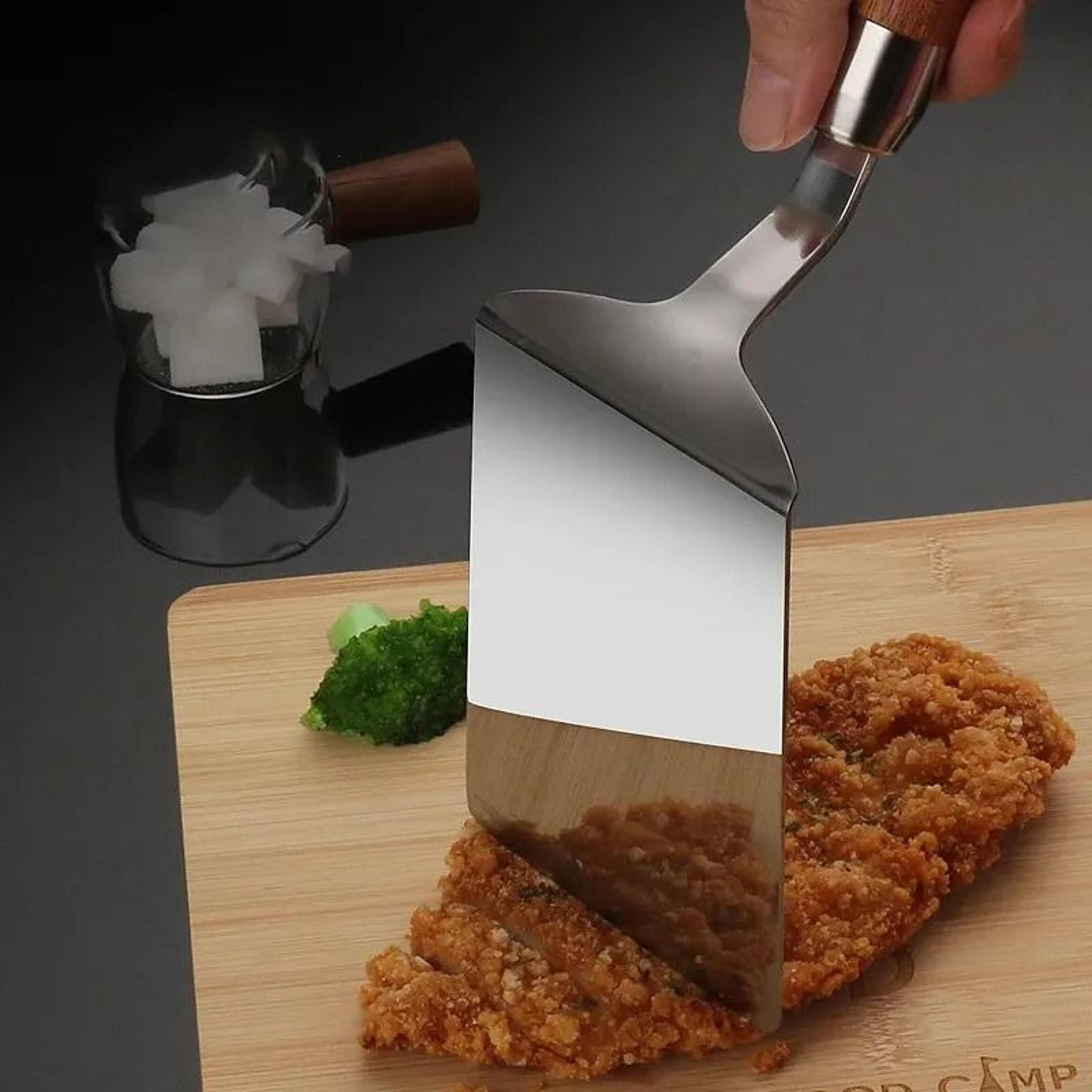 stainless steel steak spatula with wood handle for pancakes fish and barbecue