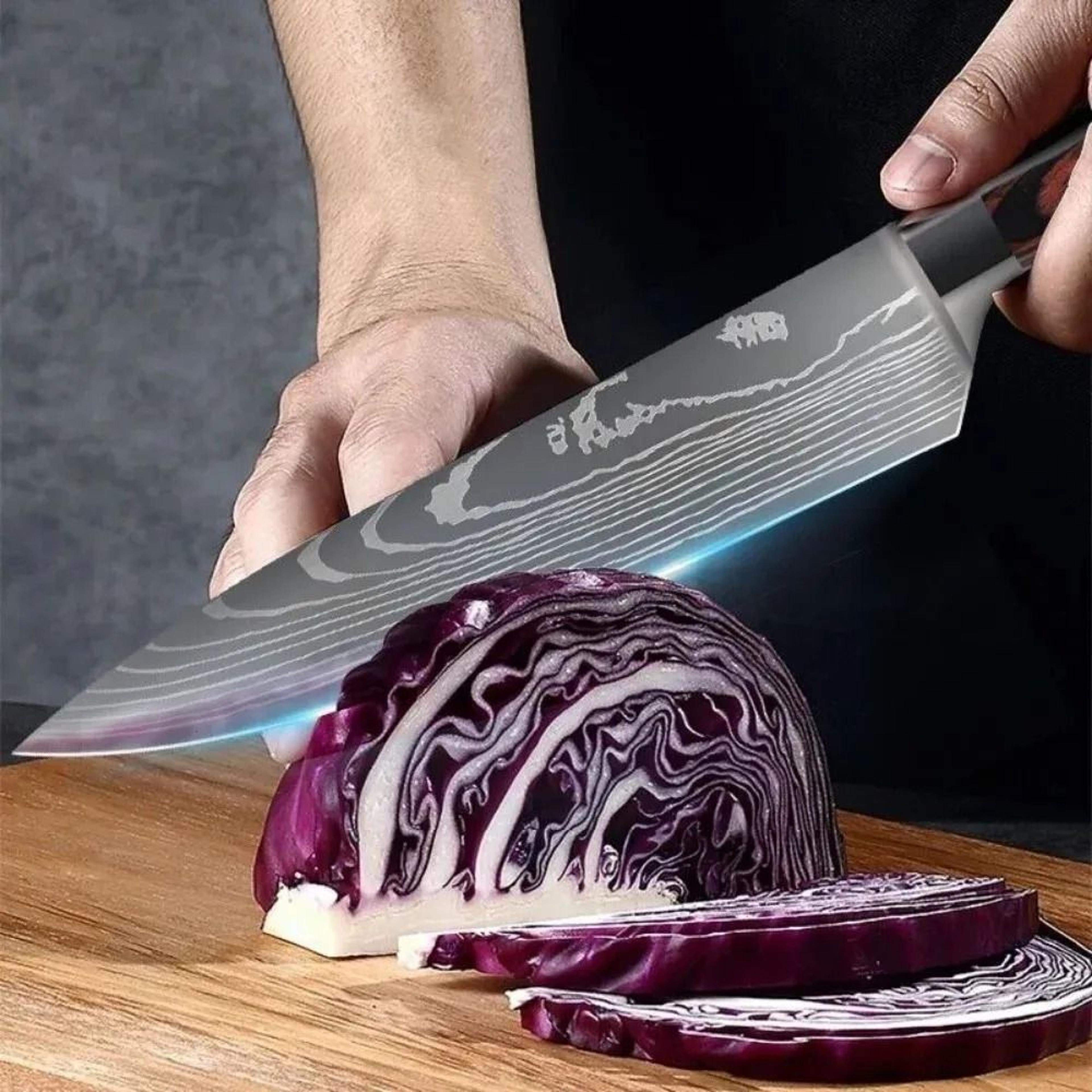 professional stainless steel kitchen knife set with meat cleaver and utility knife