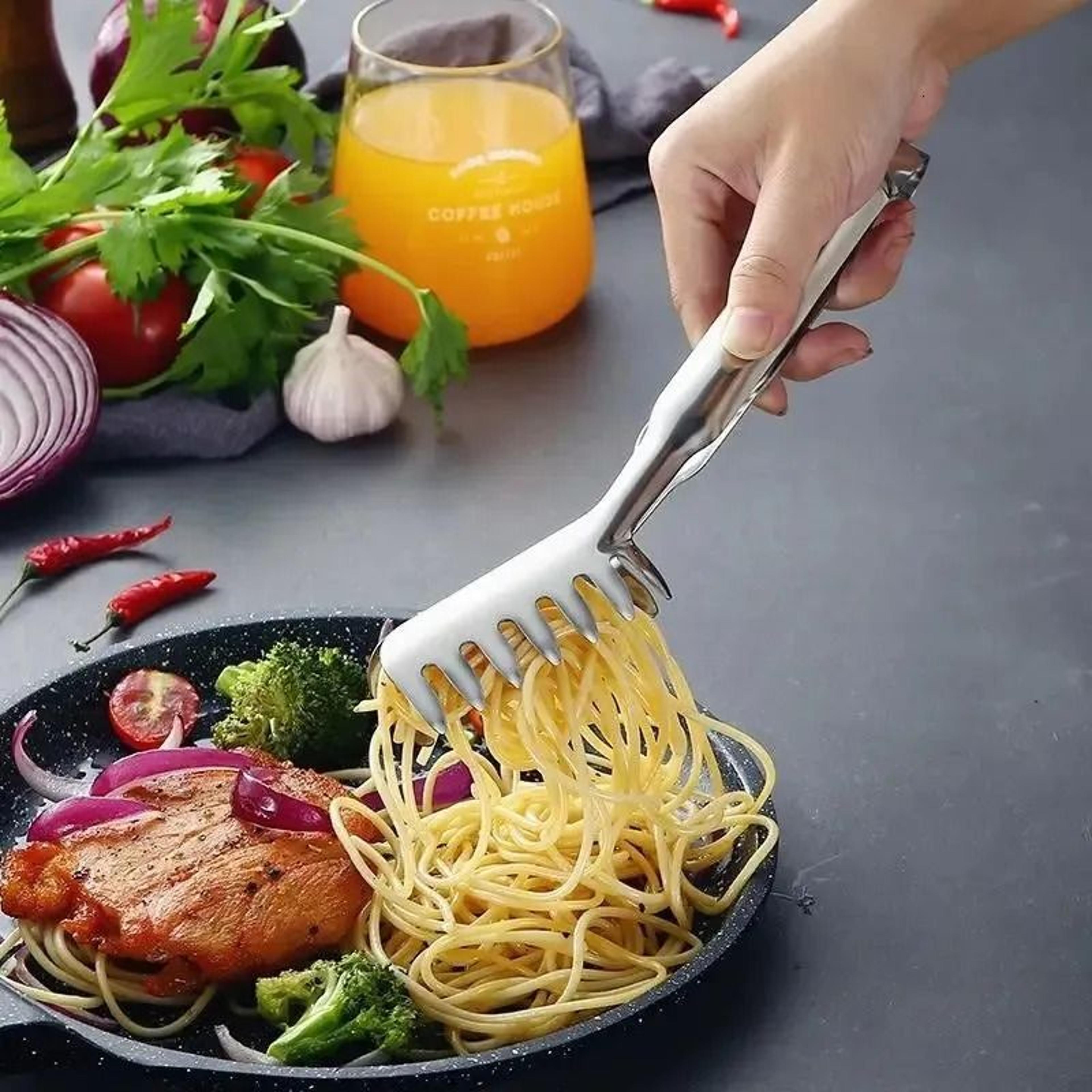 stainless steel spaghetti tongs multifunctional pasta fork and barbecue food clip