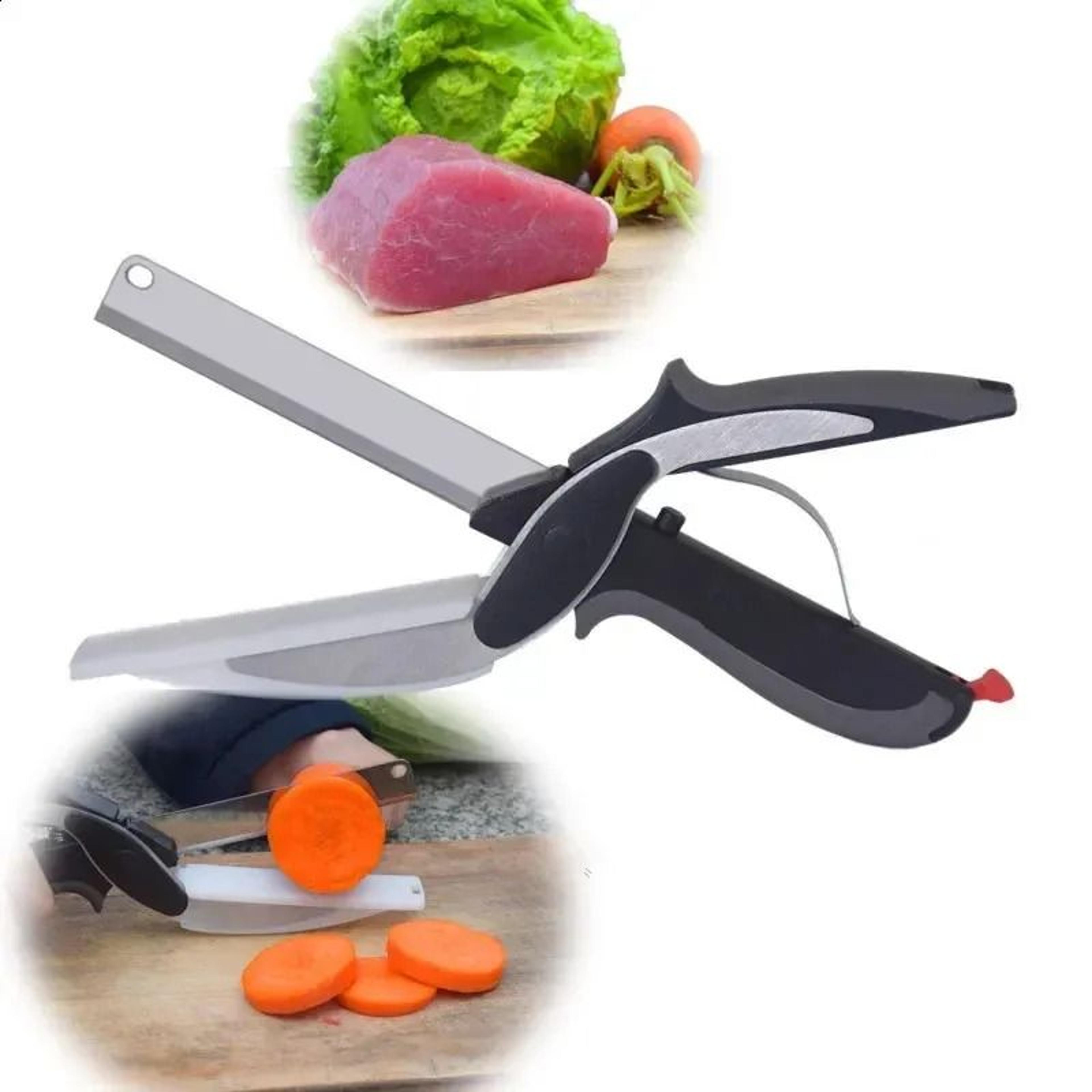 stainless steel food scissors with cutting board for meat vegetables and cheese
