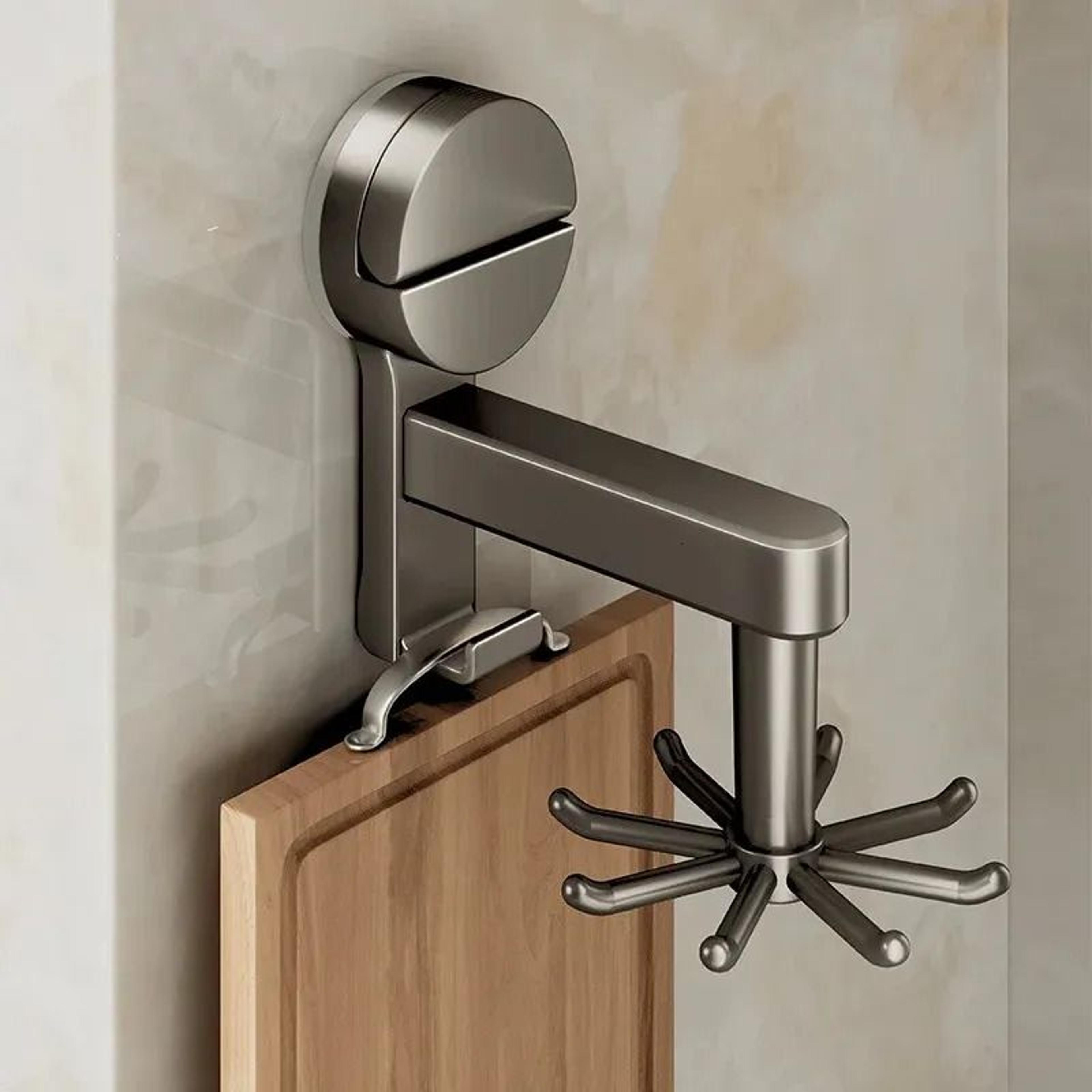 suction cup kitchen storage rack with 360 degree rotating hook no drill plastic organizer