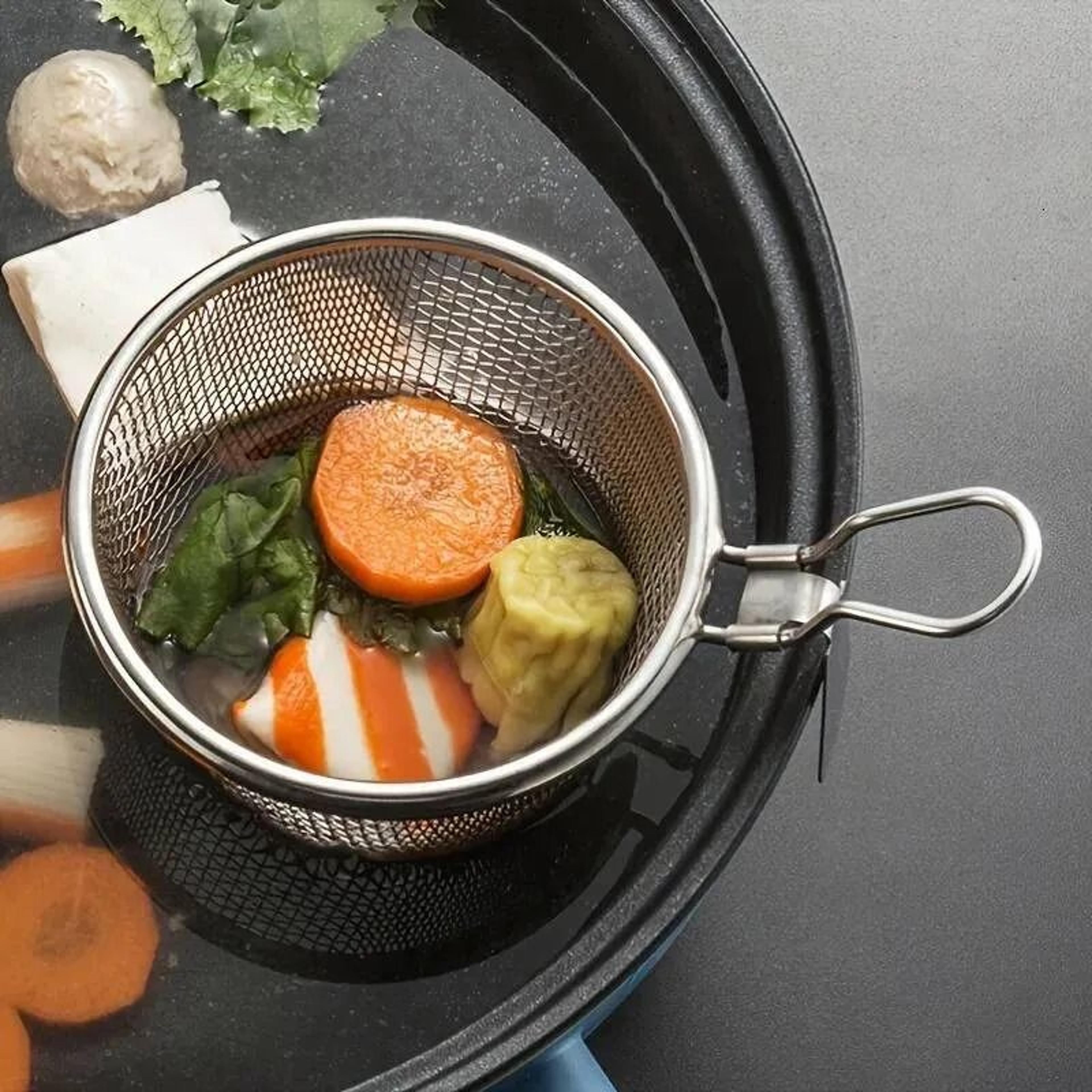stainless steel spider strainer skimmer with long handle and hanging hook