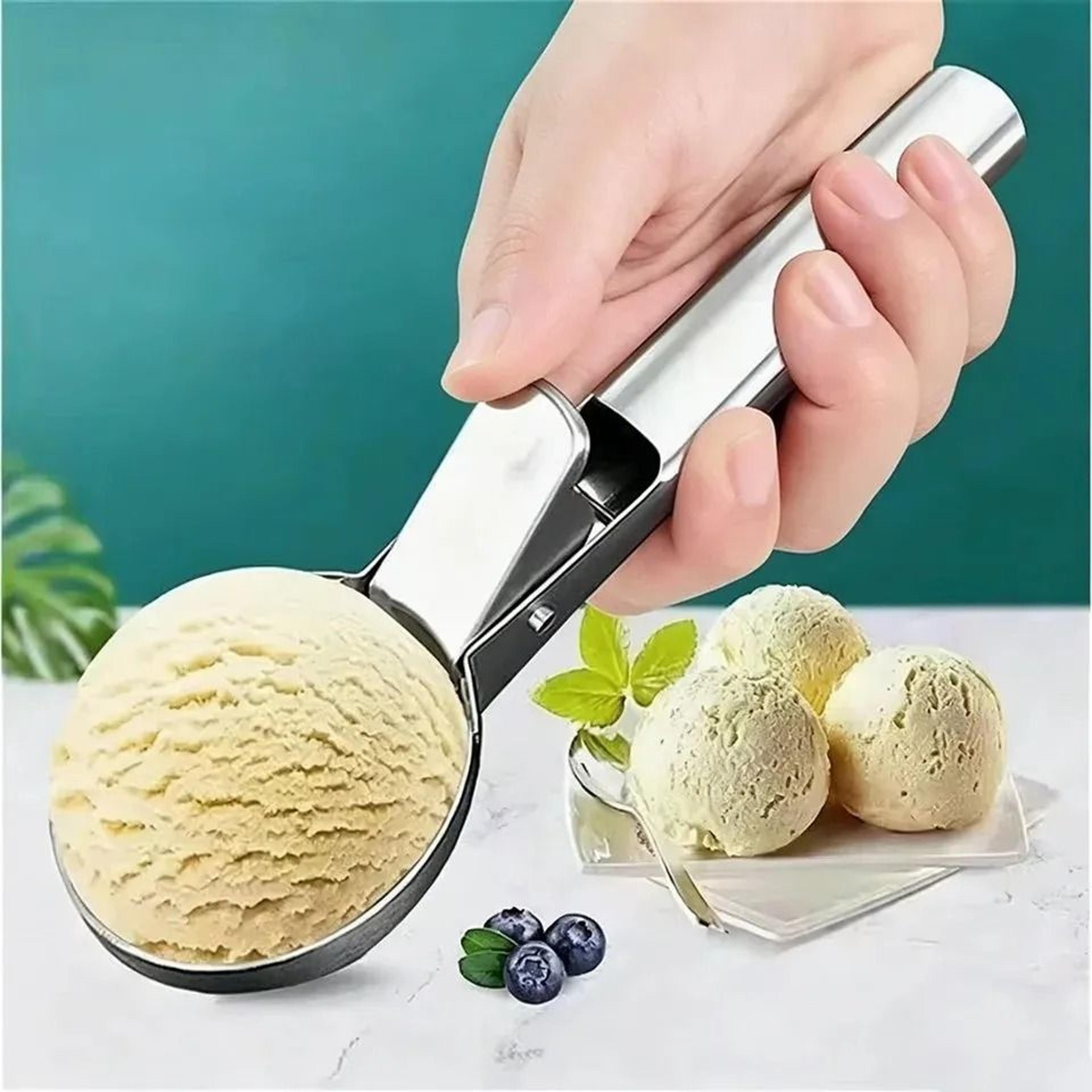 dual-purpose ice cream scoop and watermelon ball maker with ergonomic handle