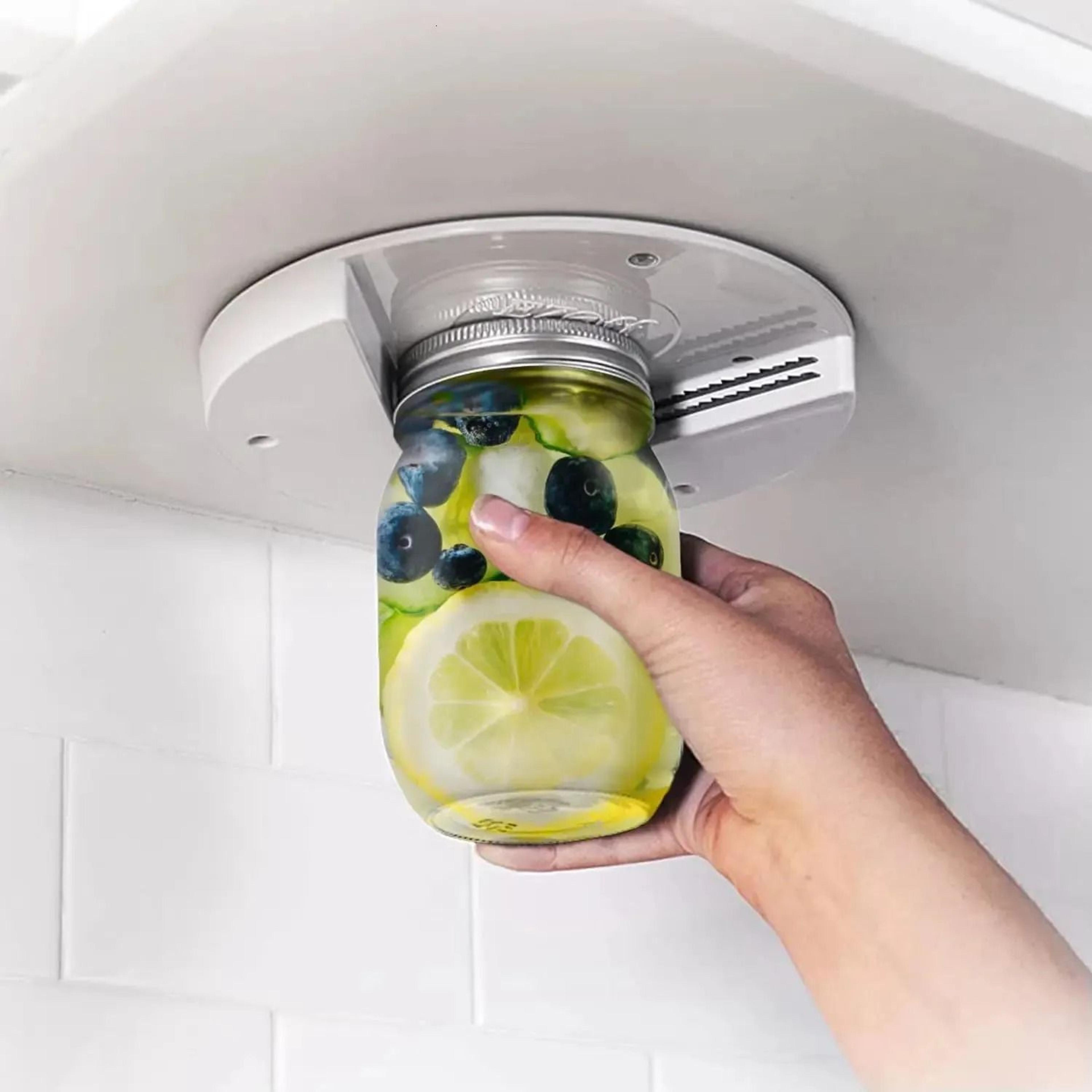 multi-function jar bottle and can opener with non-slip grip for under cabinet storage