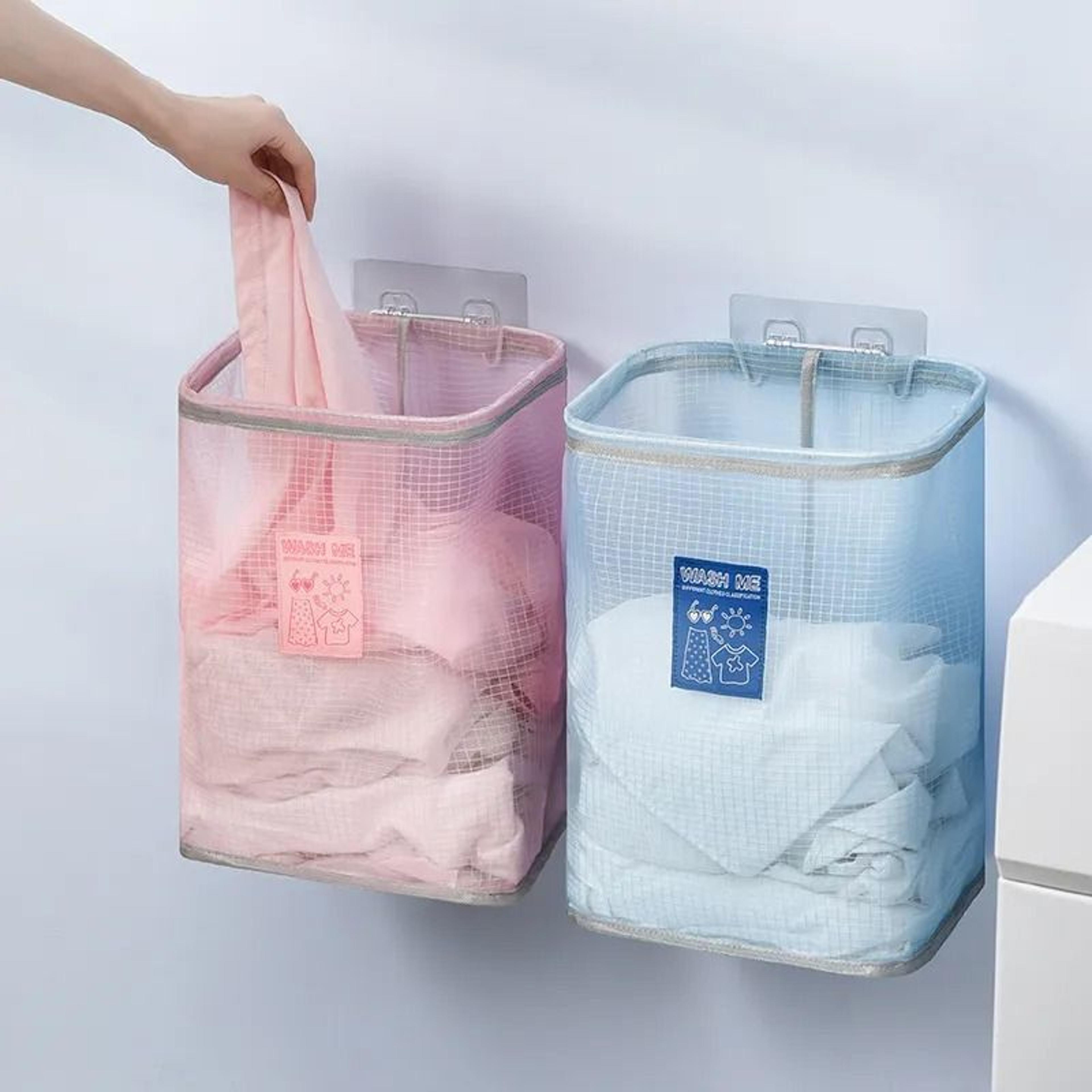 folding wall mounted laundry basket nylon clothes organizer for bathroom