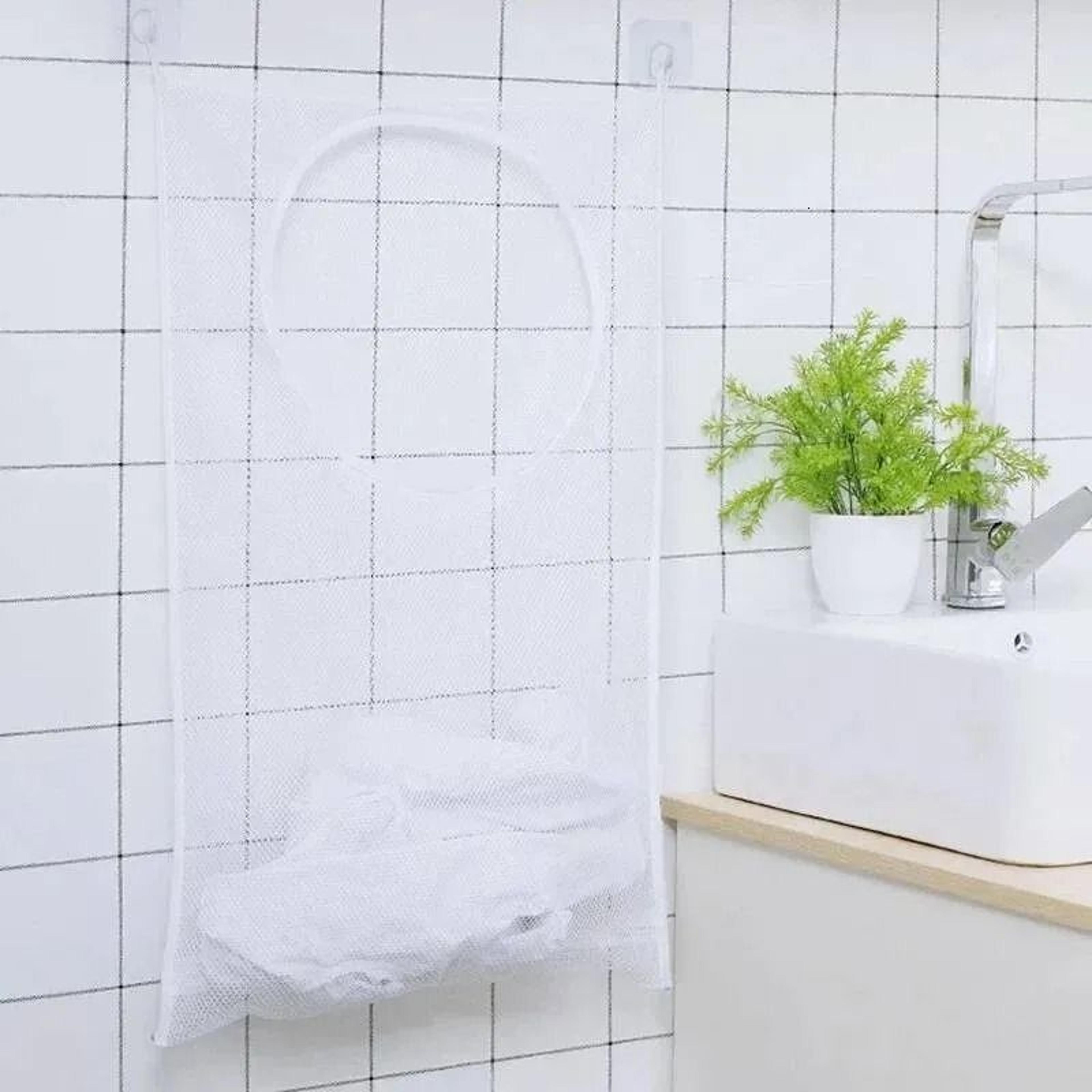 foldable mesh laundry basket wall hanging dirty clothes organizer with hook