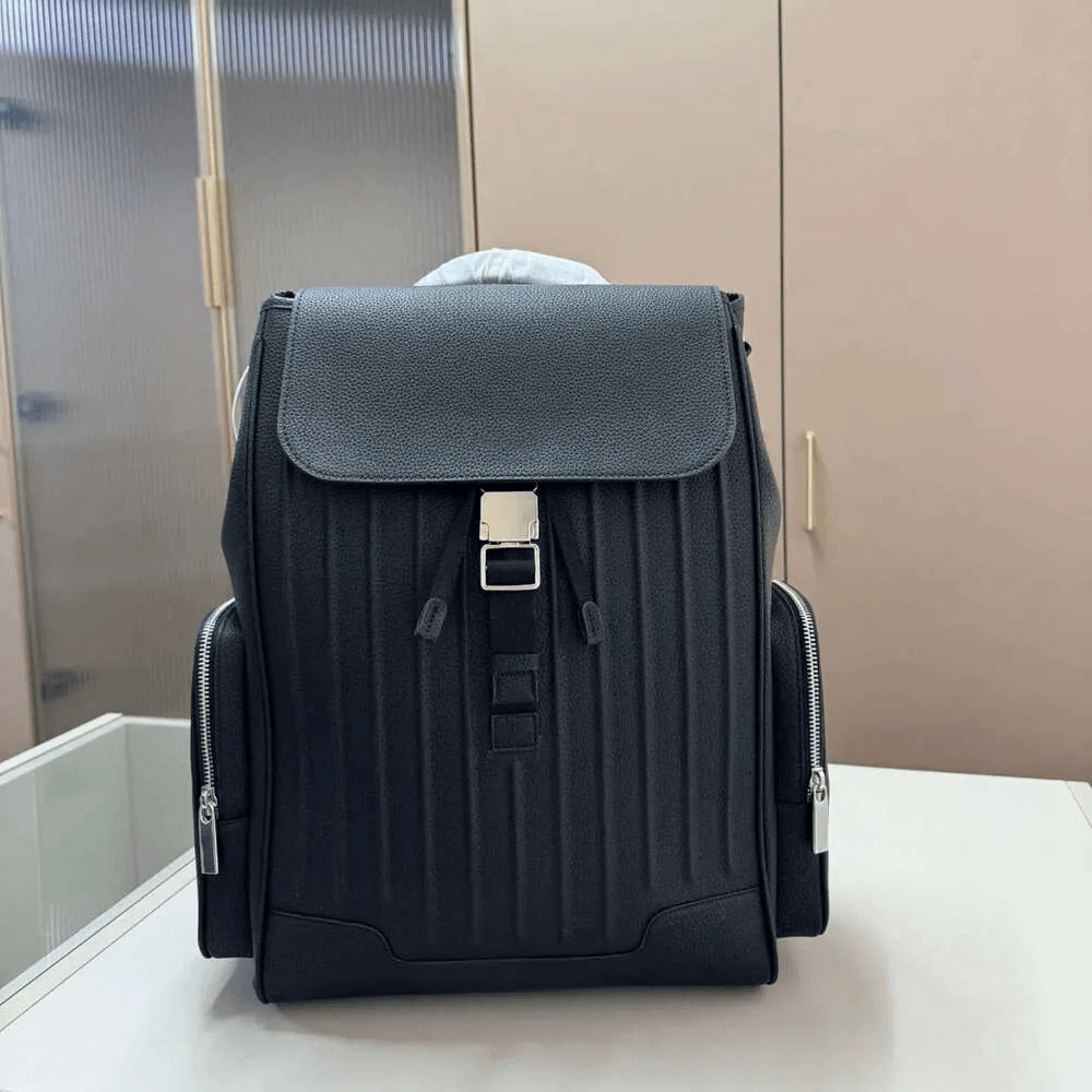 men's genuine leather messenger backpack laptop business travel bag