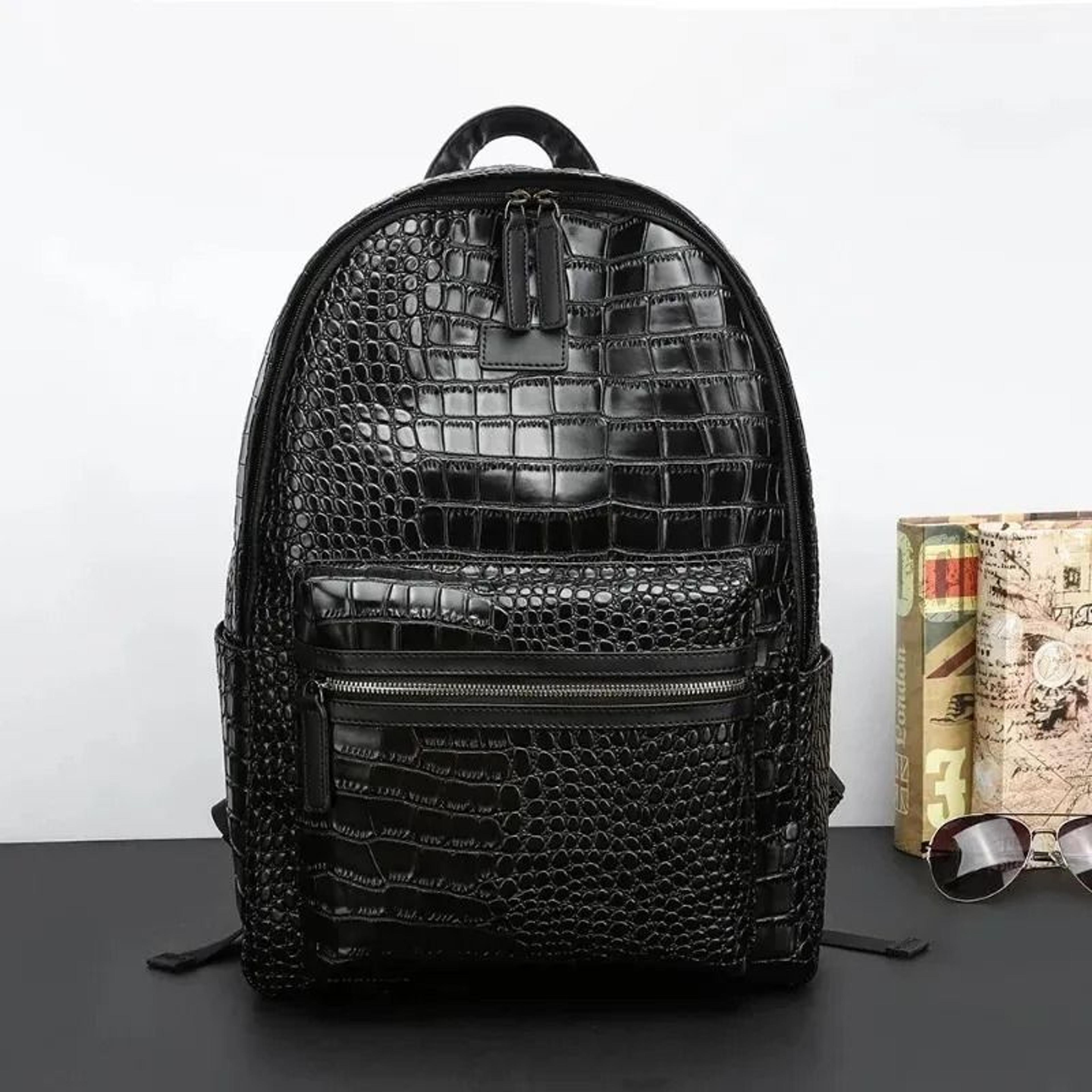 men alligator texture pu leather laptop backpack for travel and school