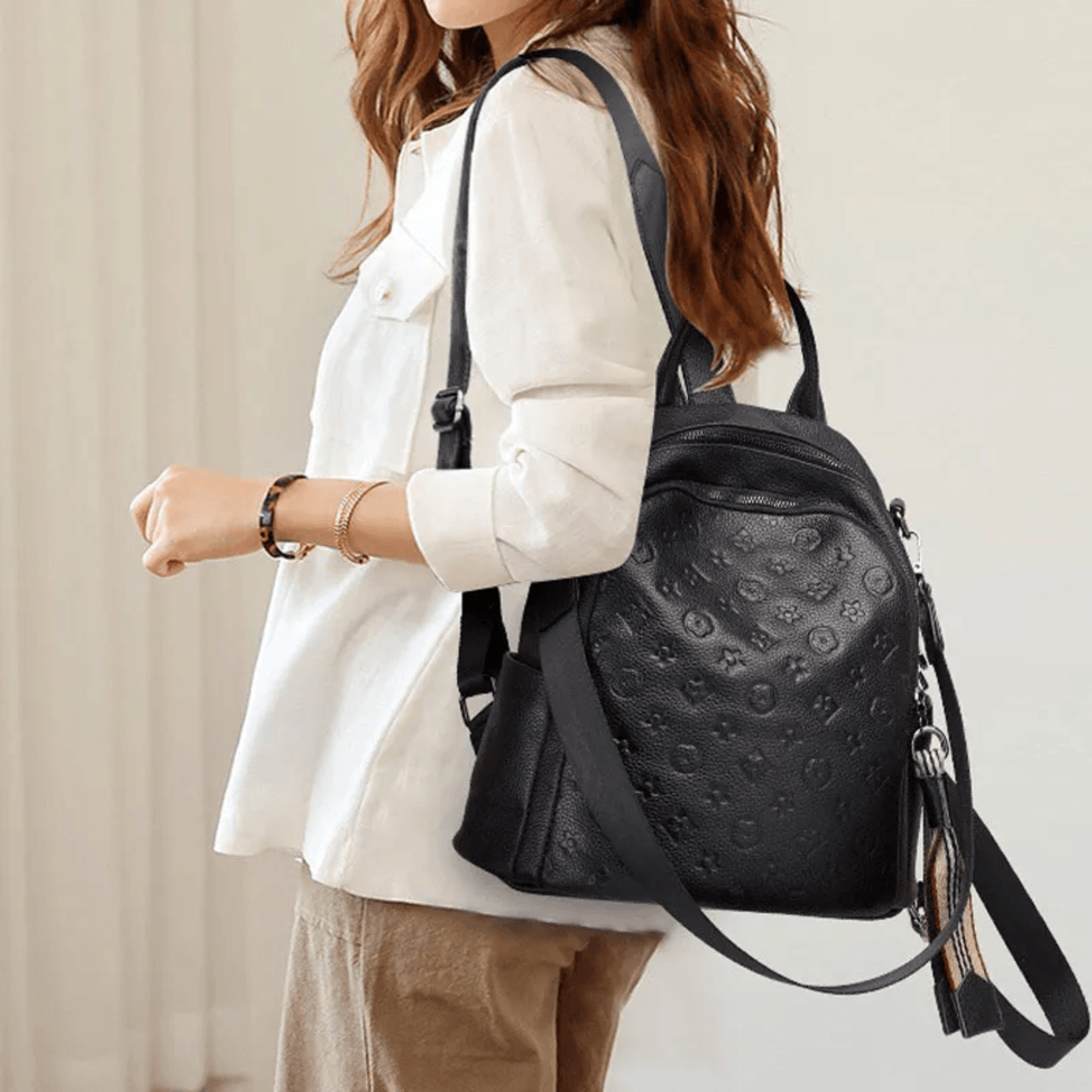 genuine leather backpack for women large capacity laptop travel bag