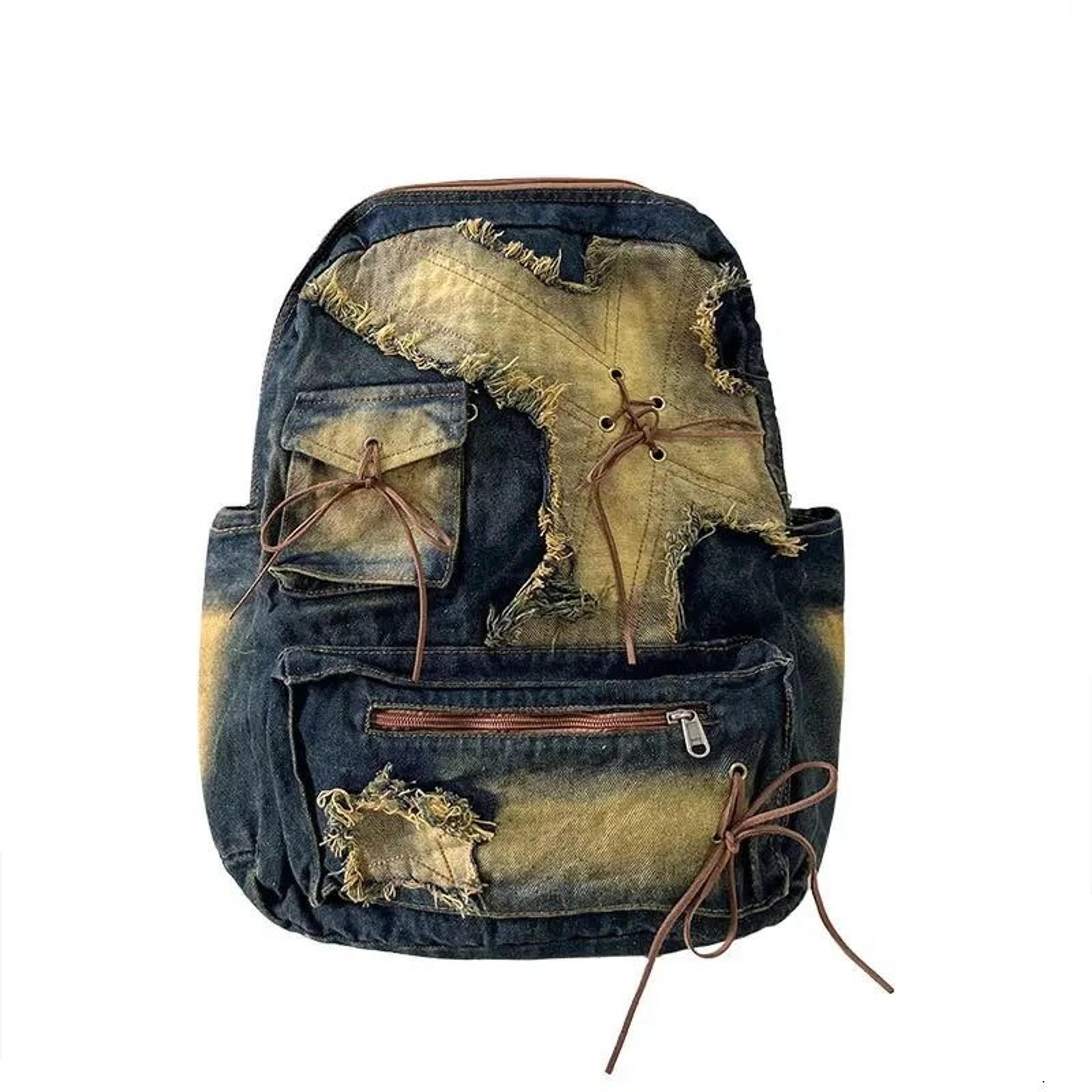 washed denim women's backpack large capacity casual travel daypack