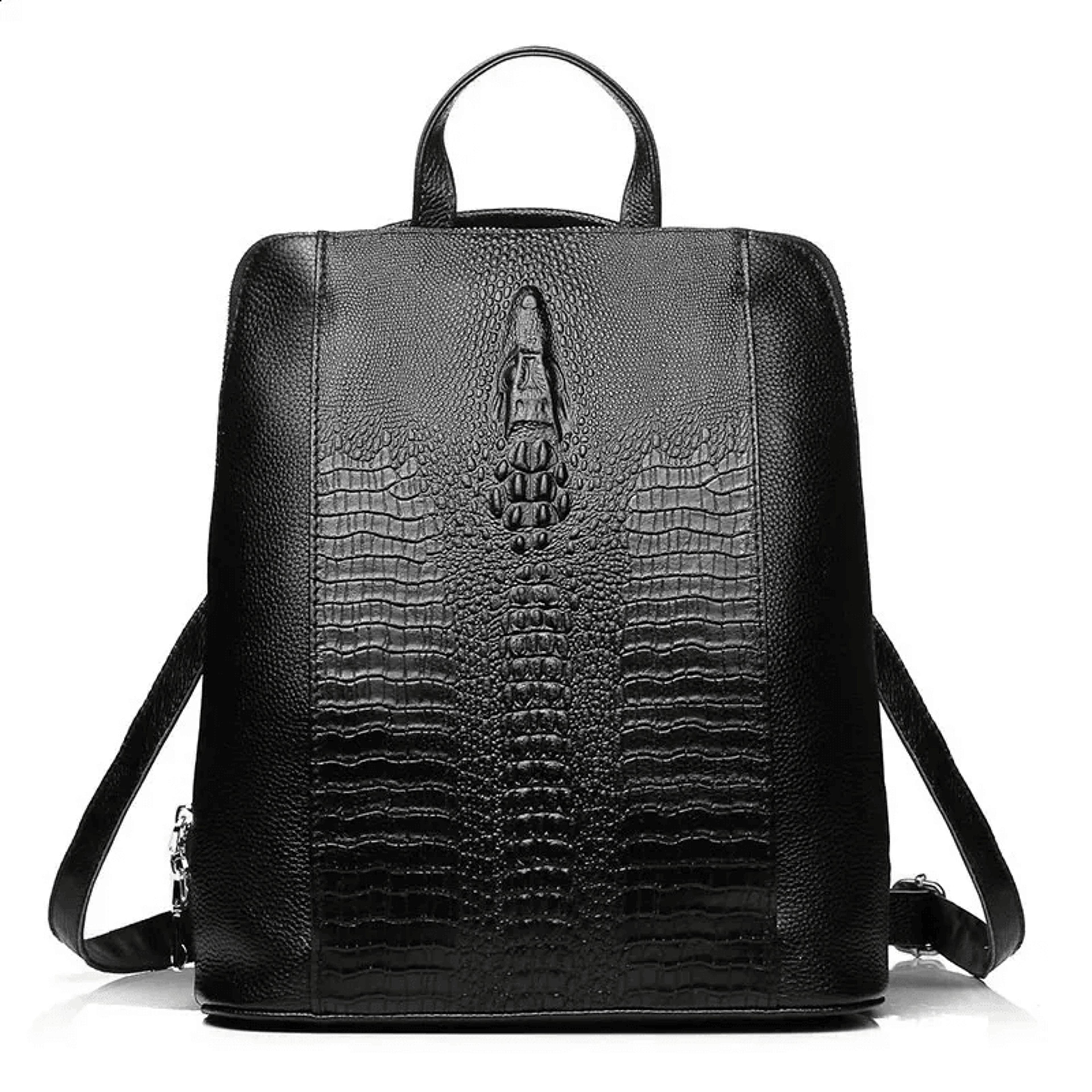 genuine leather crocodile pattern women backpack for magazine and laptop
