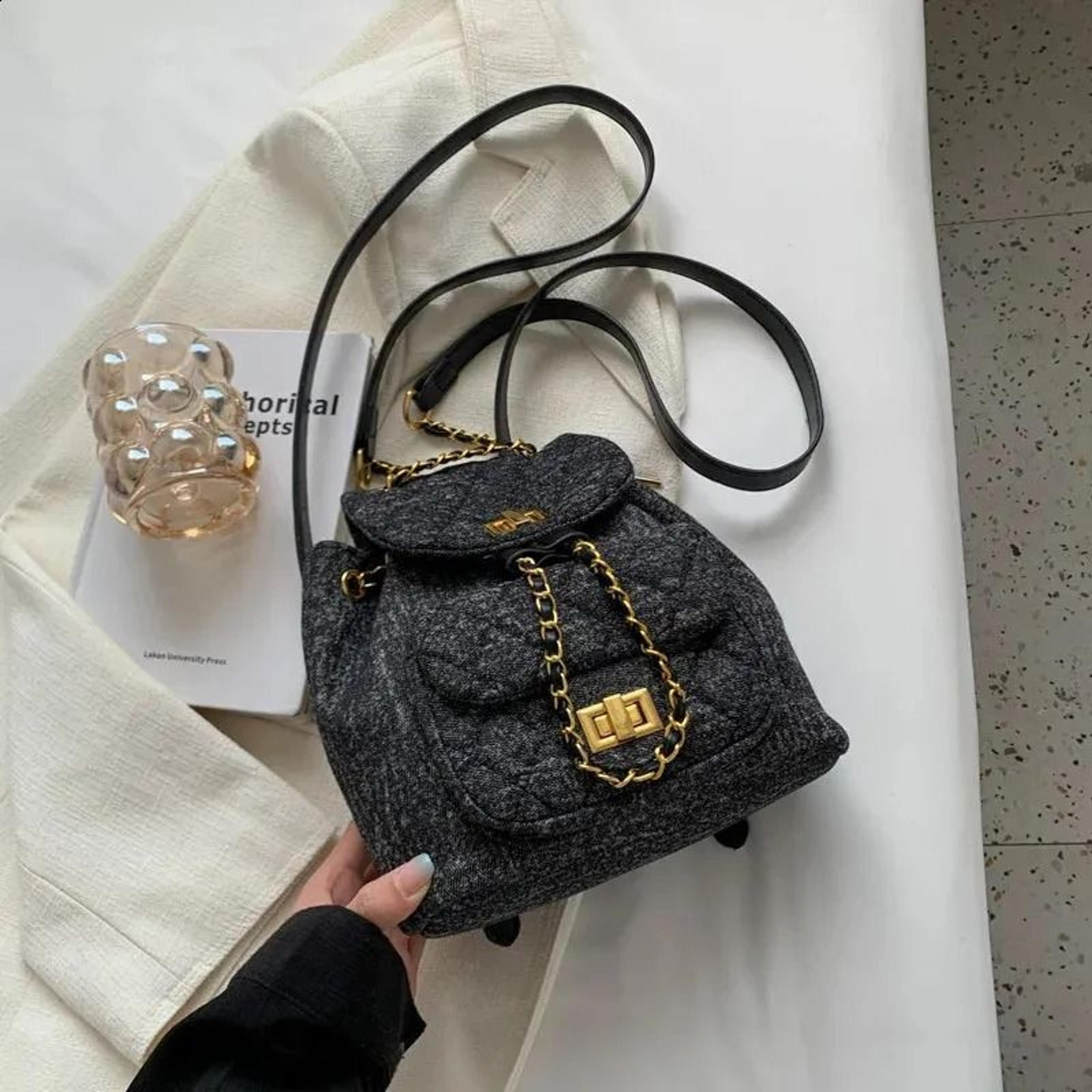 mini canvas denim backpack purse for women with retro cowboy style chain detail