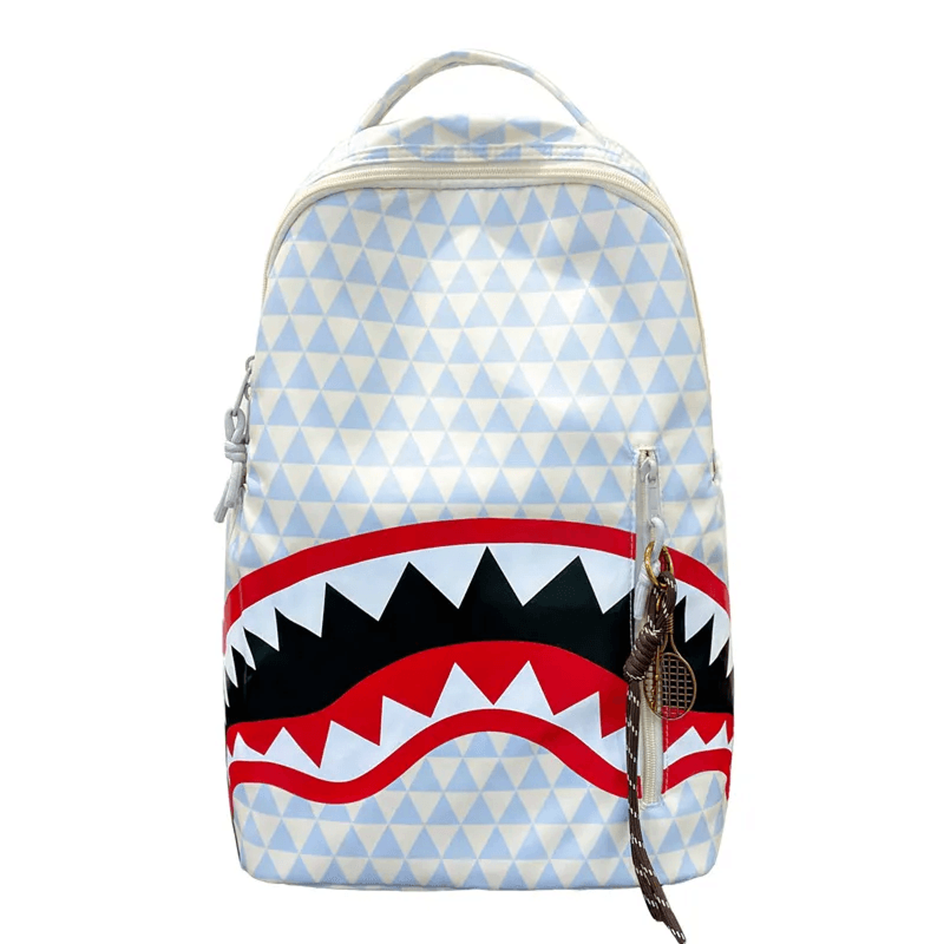 large shark print backpack with cartoon design for travel school and commuting