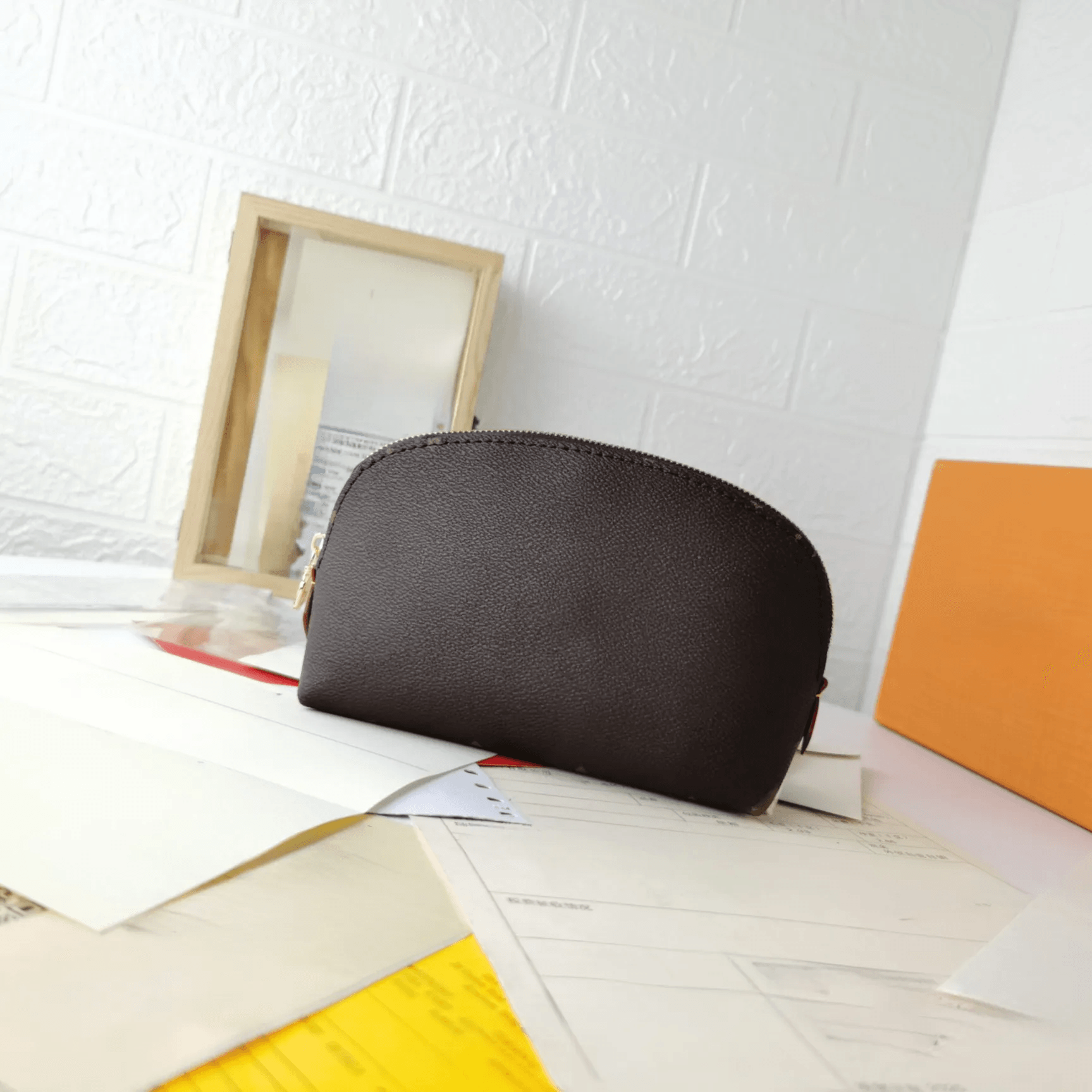 cosmetic pouch for women leather zipper makeup bag for travel