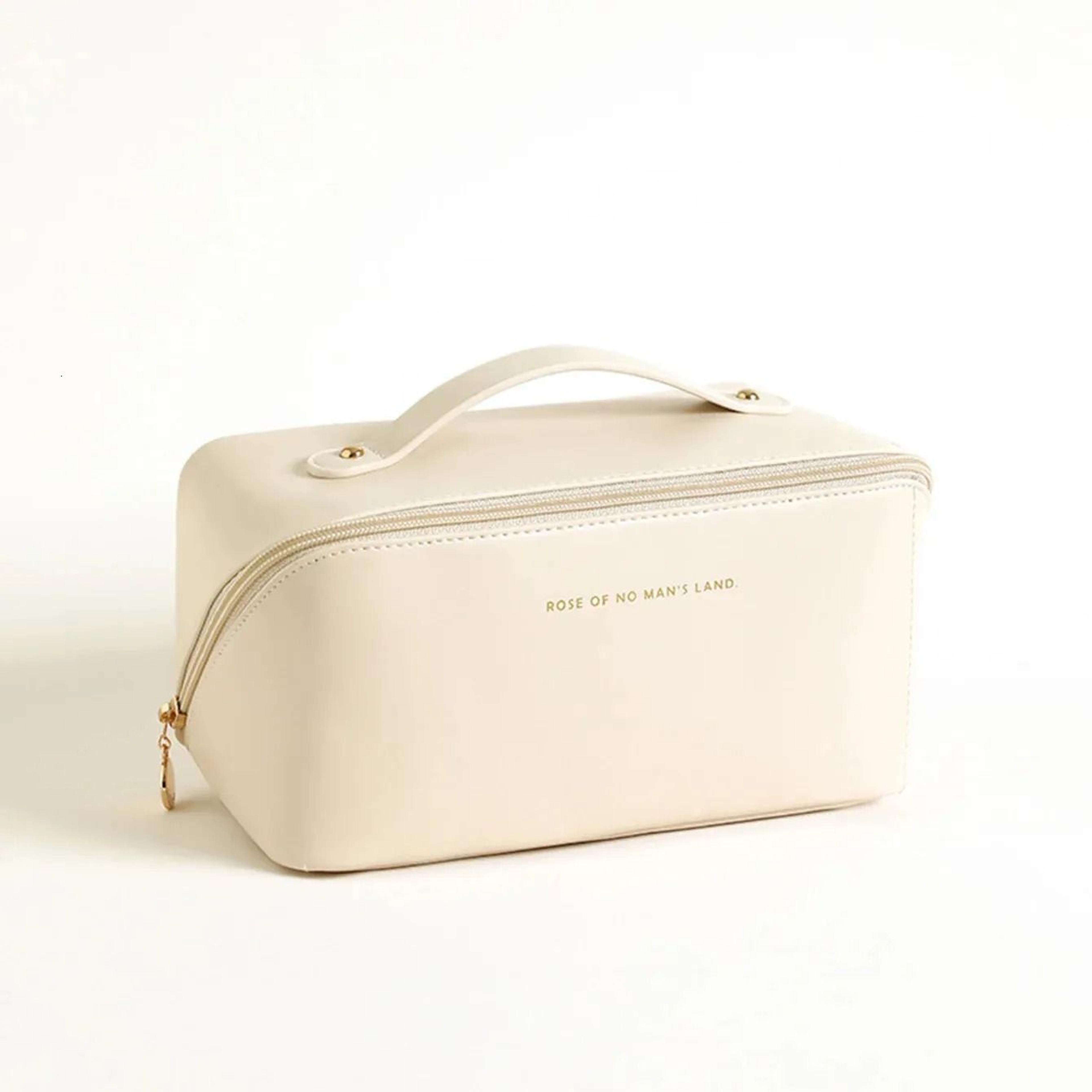 pu leather makeup bag with handle large capacity travel cosmetic organizer