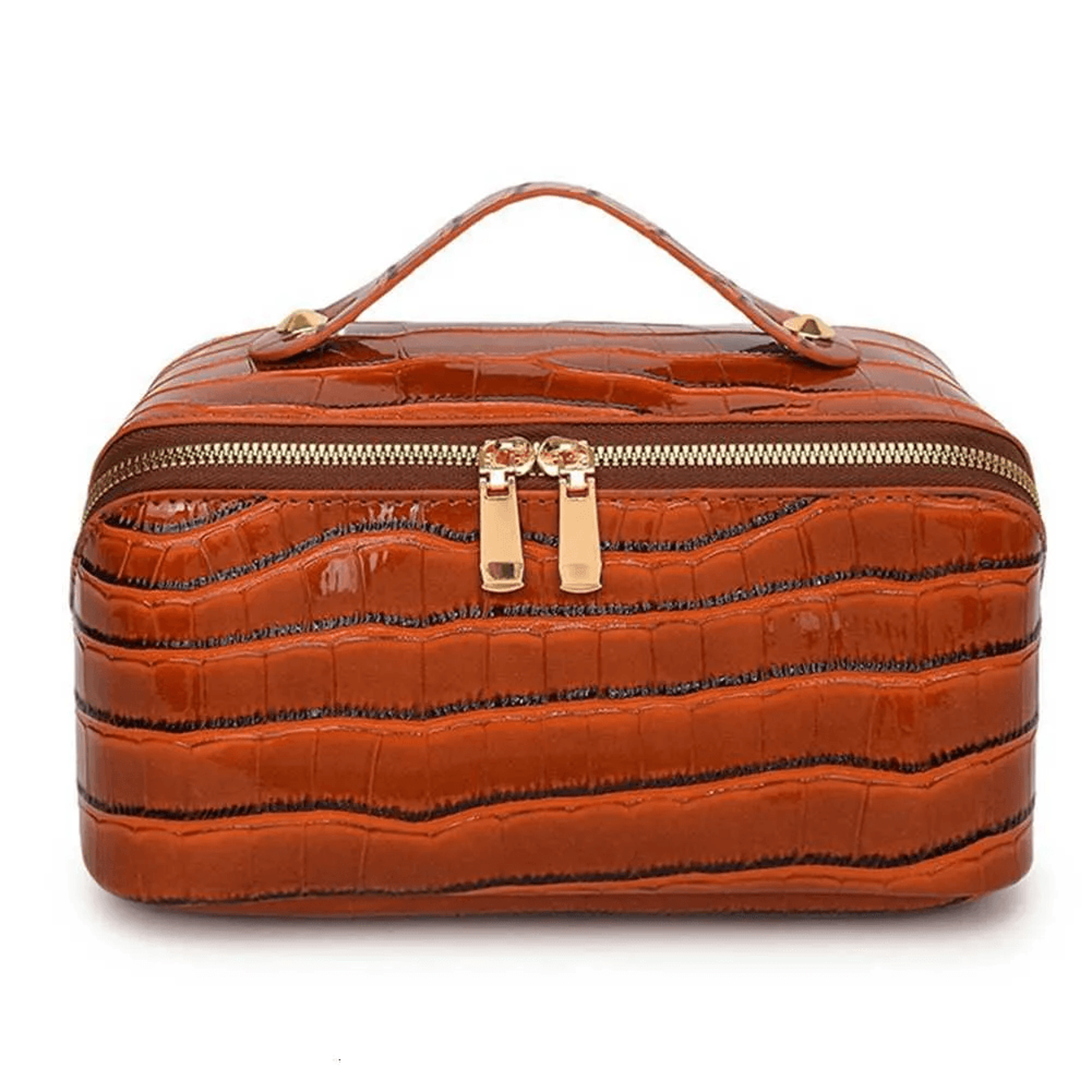 pu leather makeup bag waterproof cosmetic organizer with carry handle