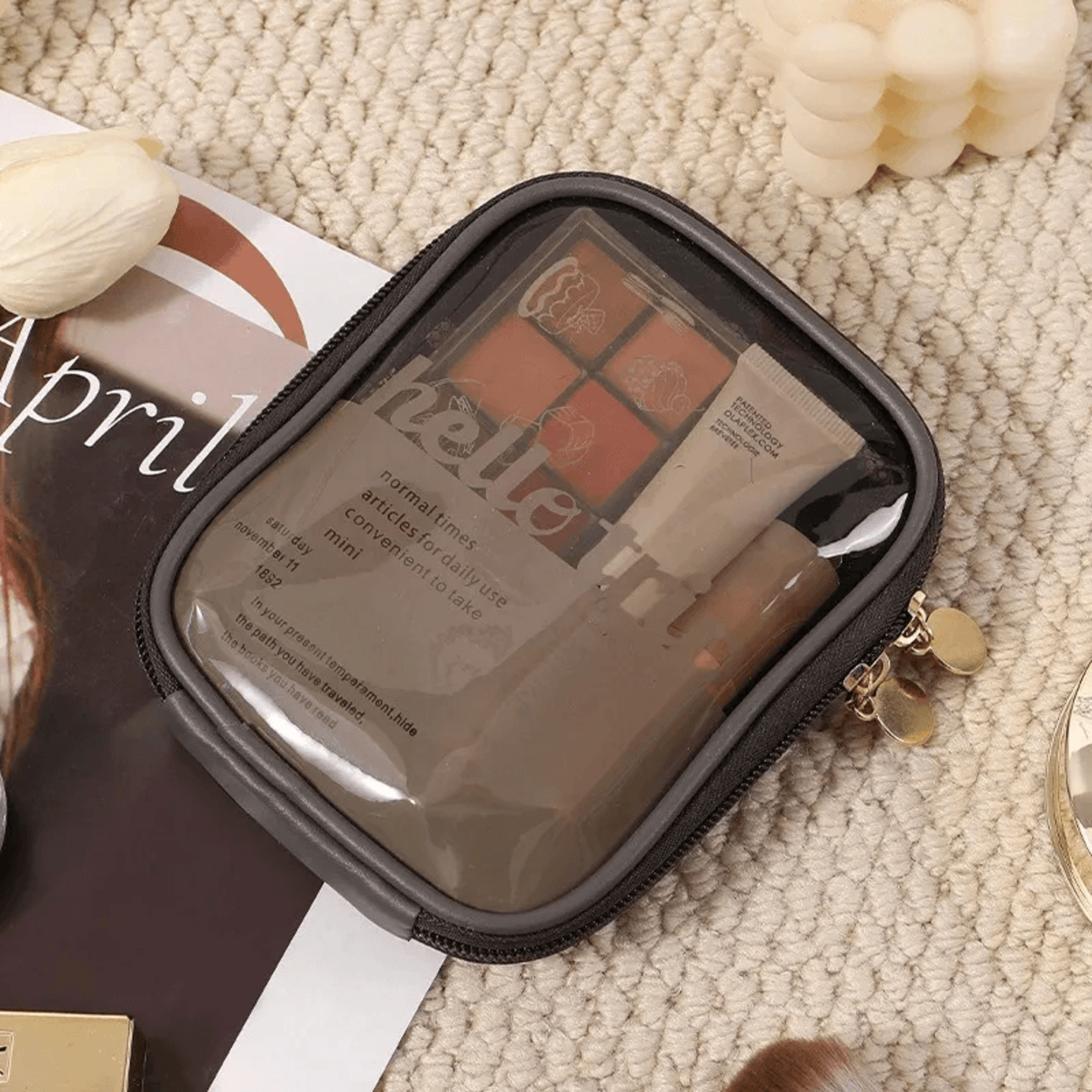 mini clear travel makeup organizer bag with zipper