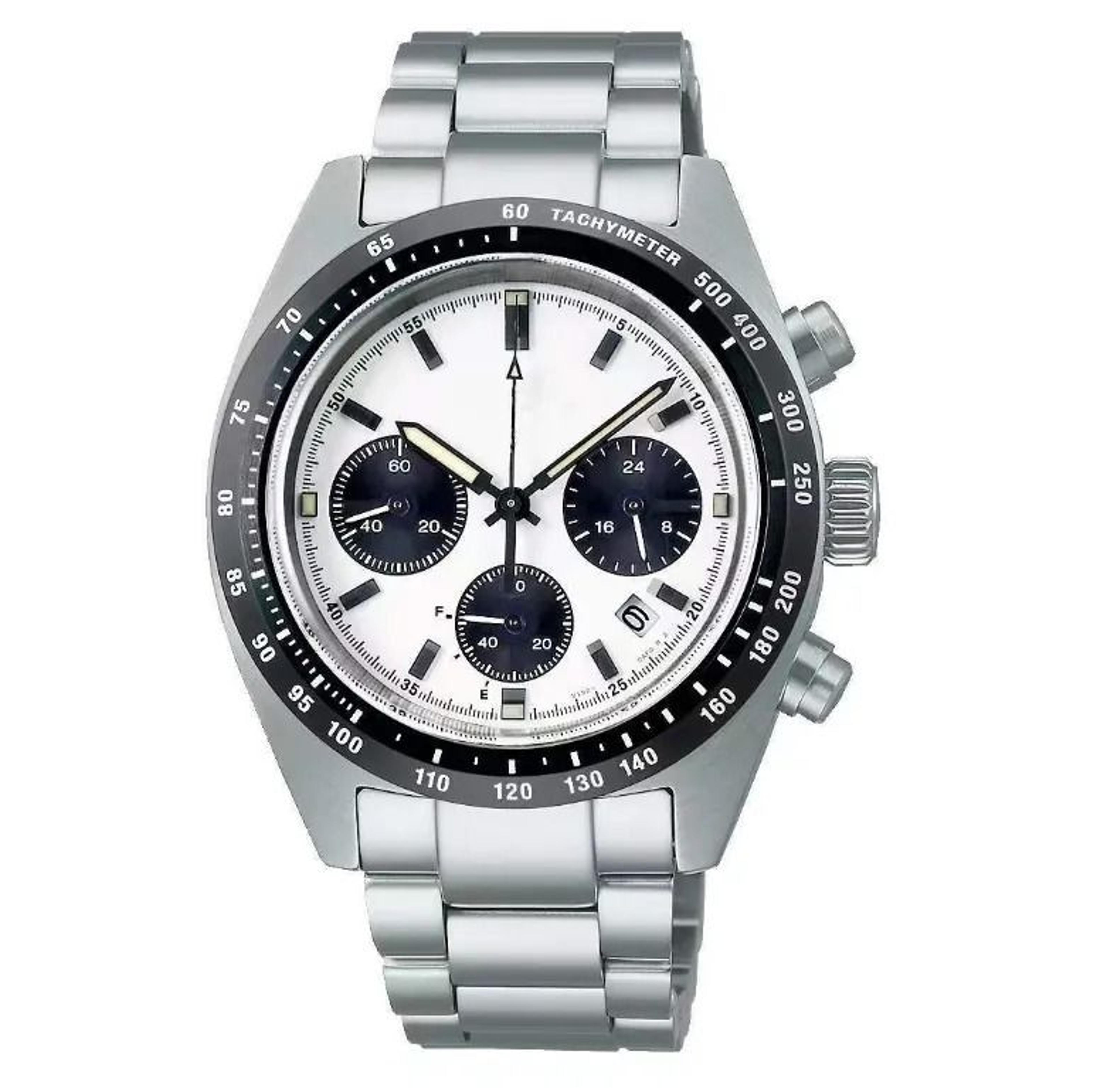 men quartz watch with auto date stainless steel case and leather strap