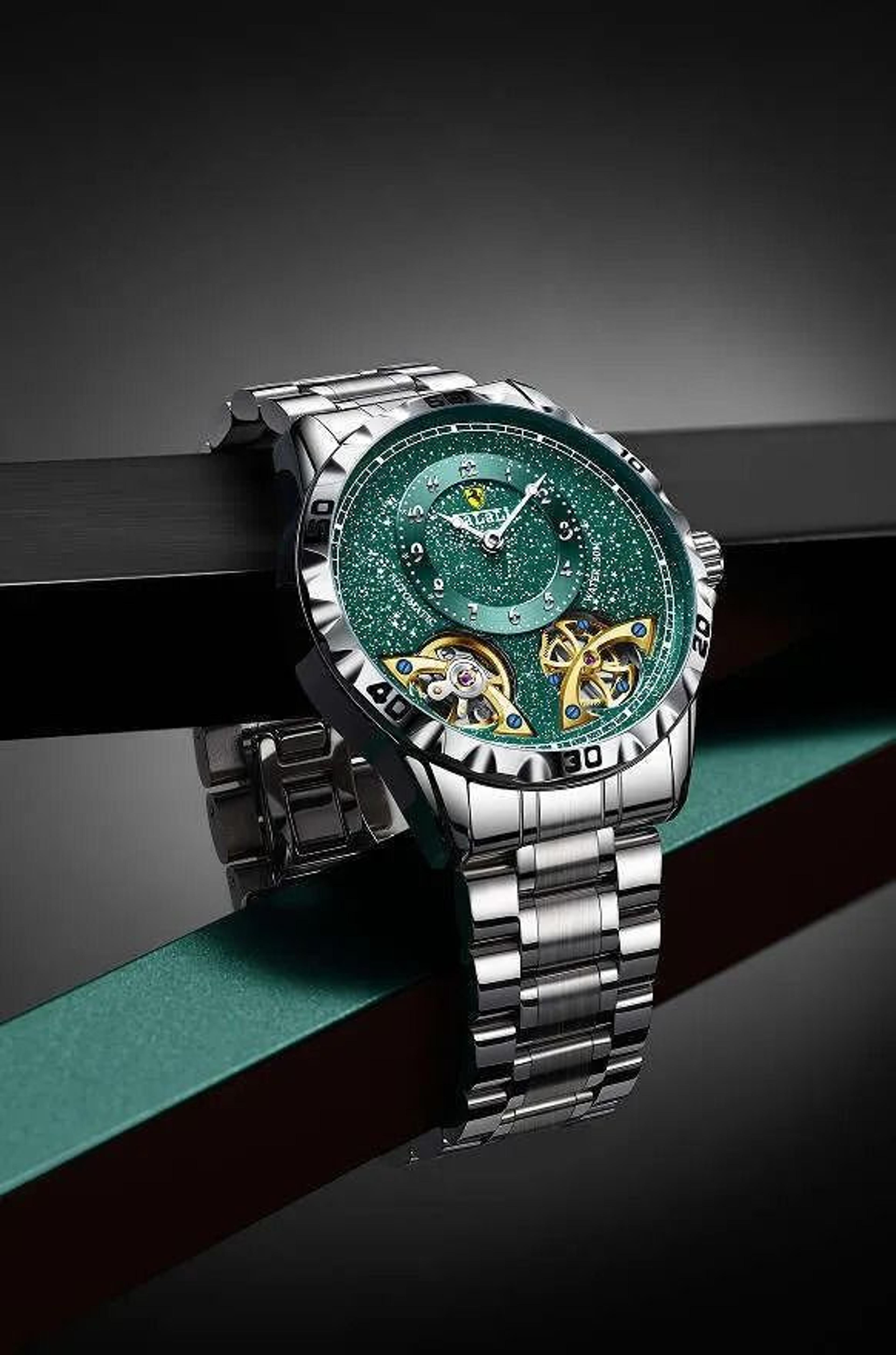 automatic mechanical tourbillon watch with sapphire crystal and water resistance