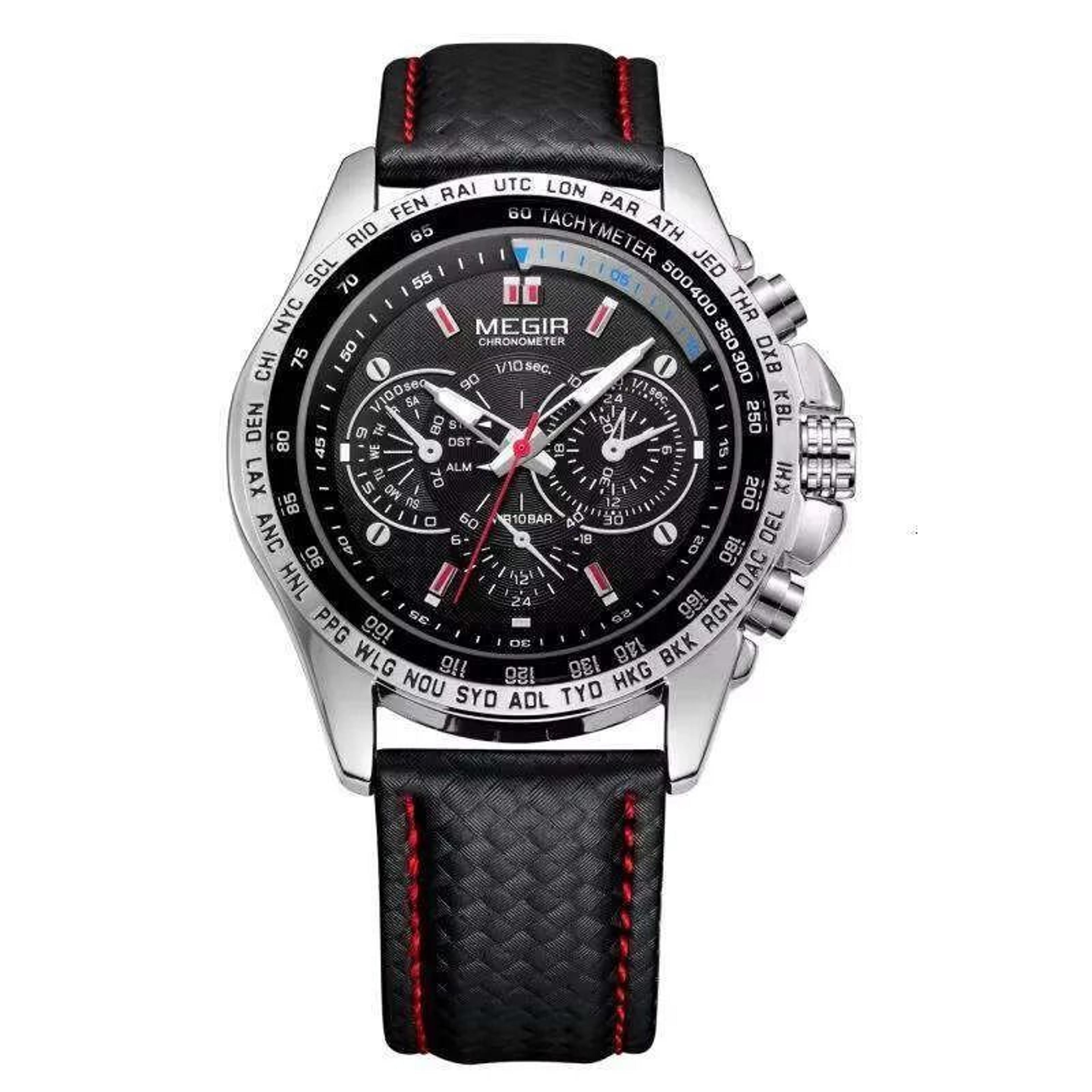 sports watch water-resistant quartz wristwatch with luminous hand dial and leather strap