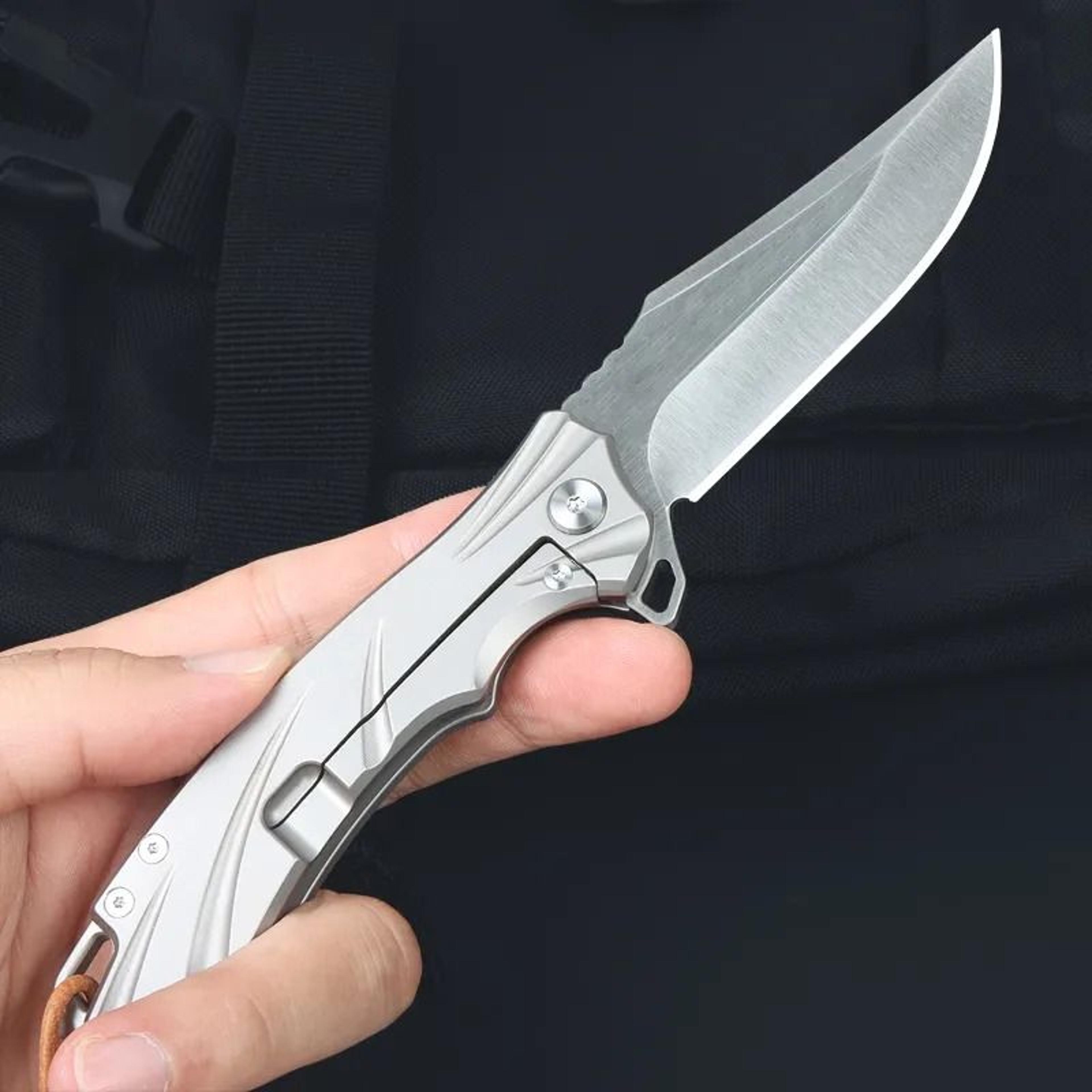 flipper folding knife with satin blade and titanium alloy handle