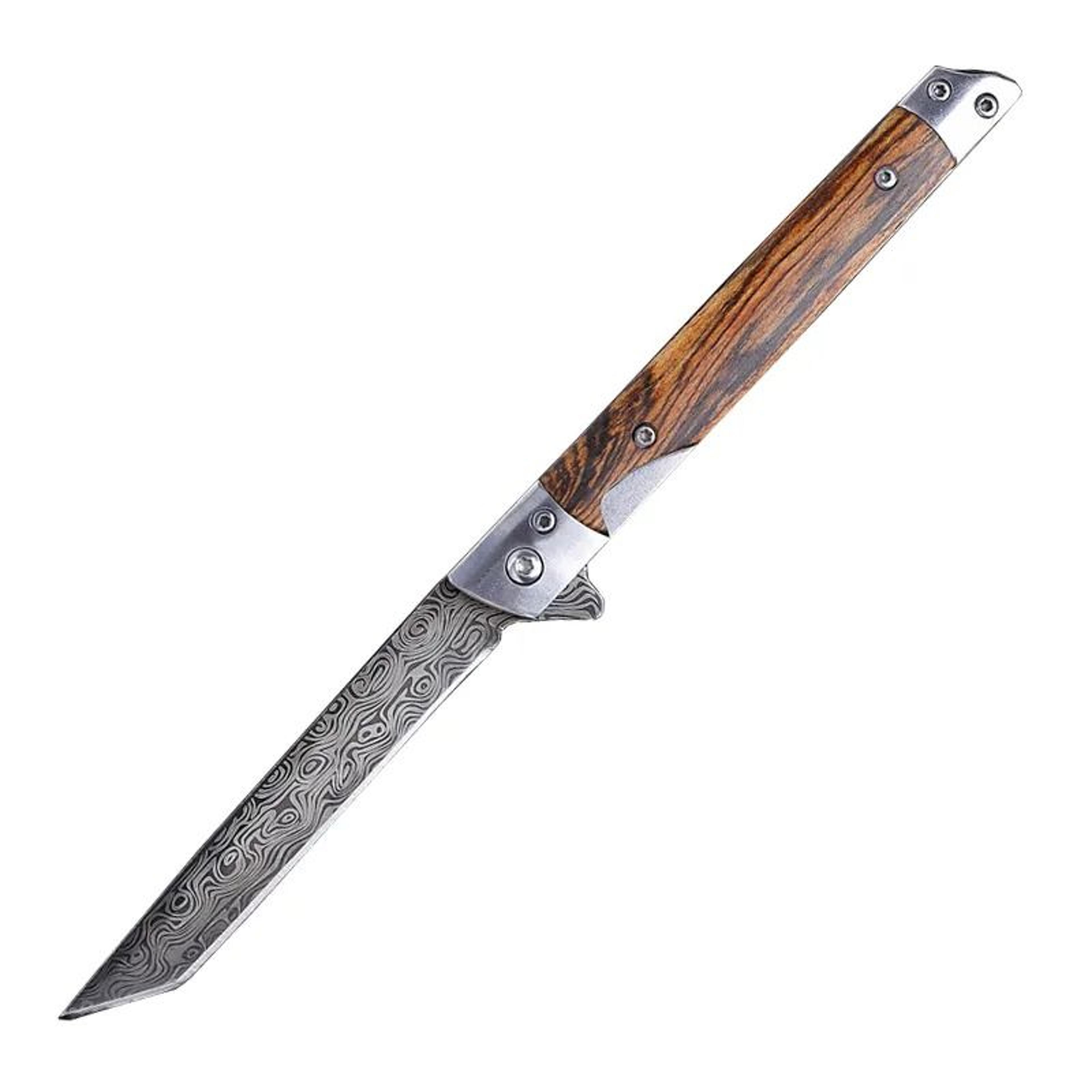 flipper folding knife with stainless steel blade and rosewood handle