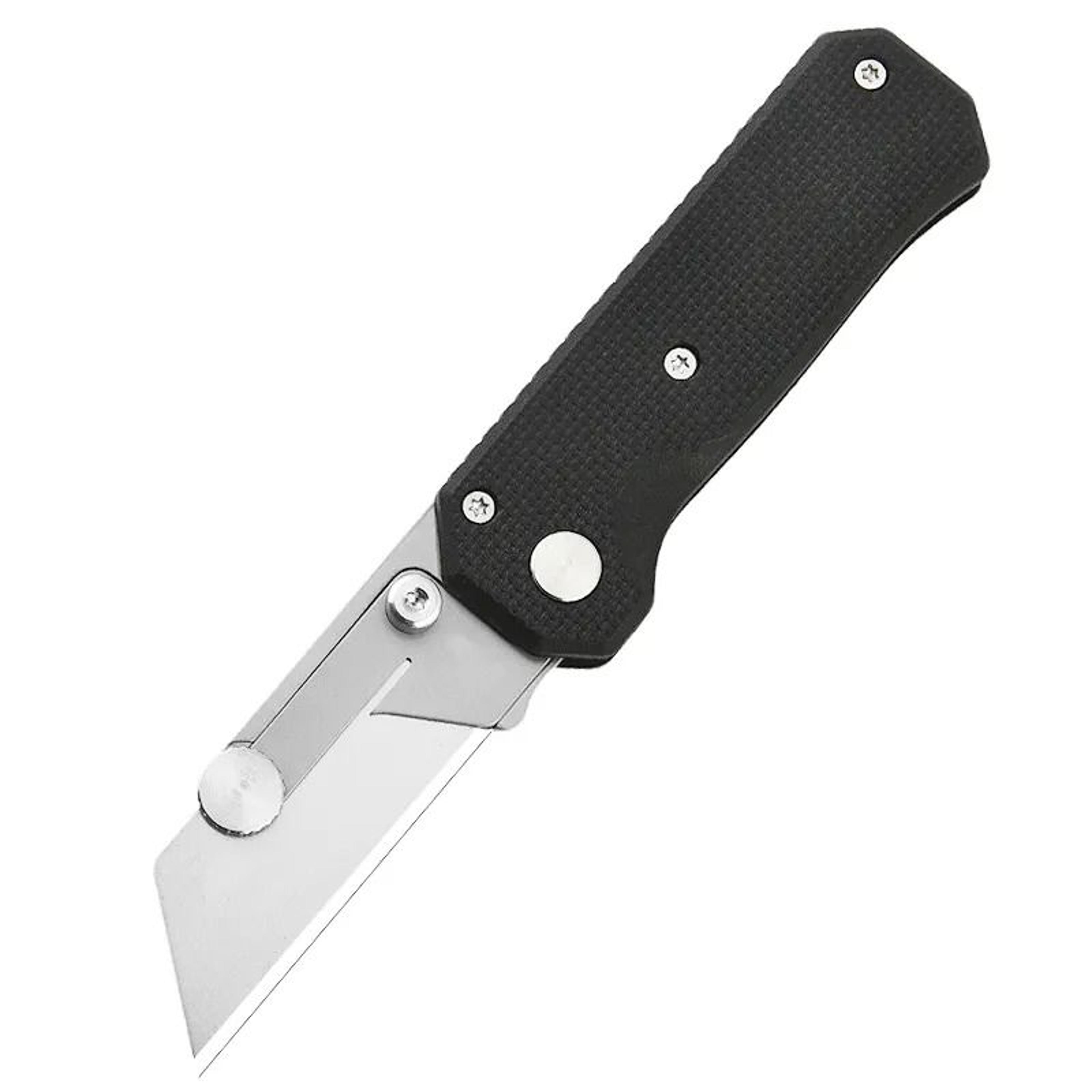 steel folding utility knife with titanium coated tanto blade grn handle and pocket clip