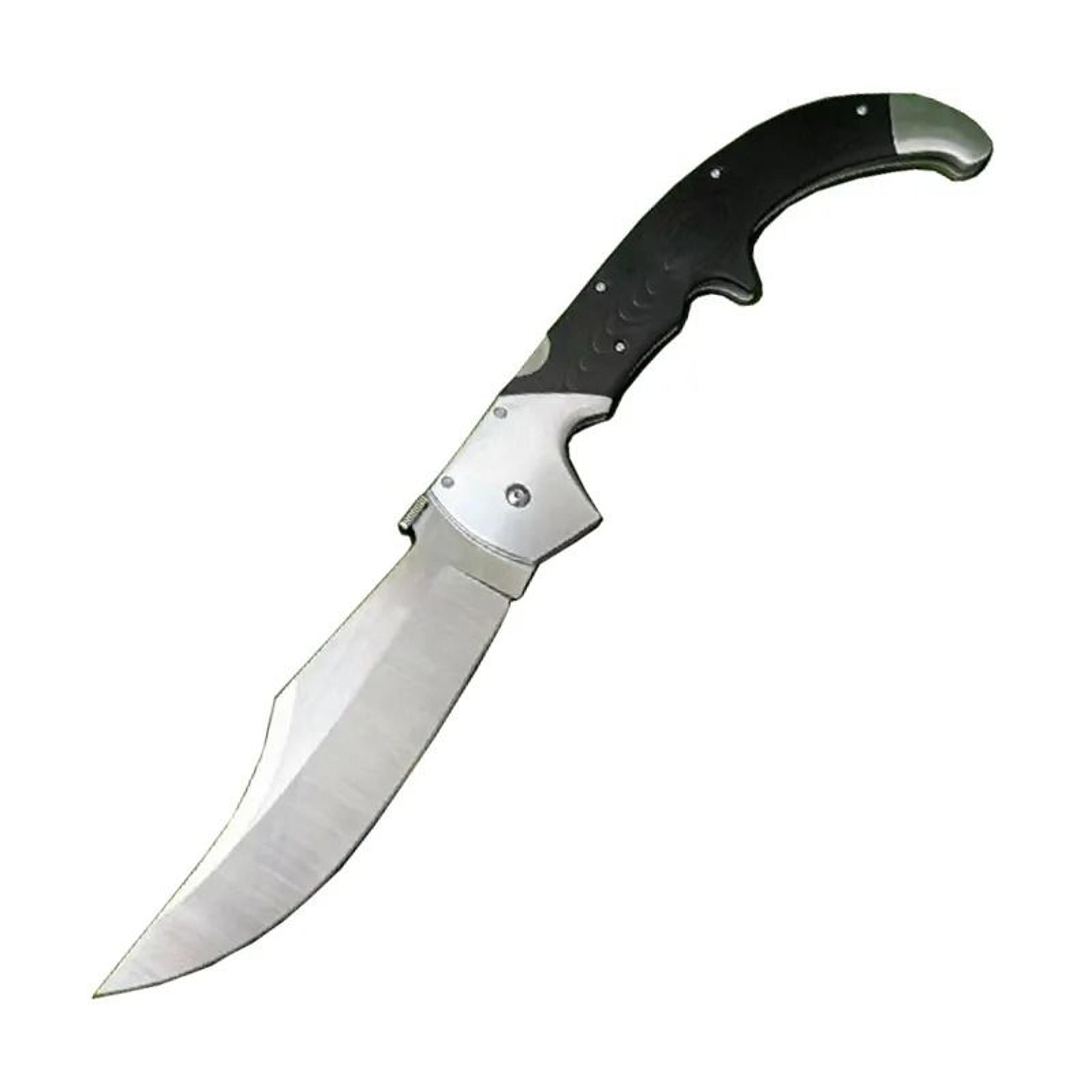 large folding knife with satin blade handle and pocket clip
