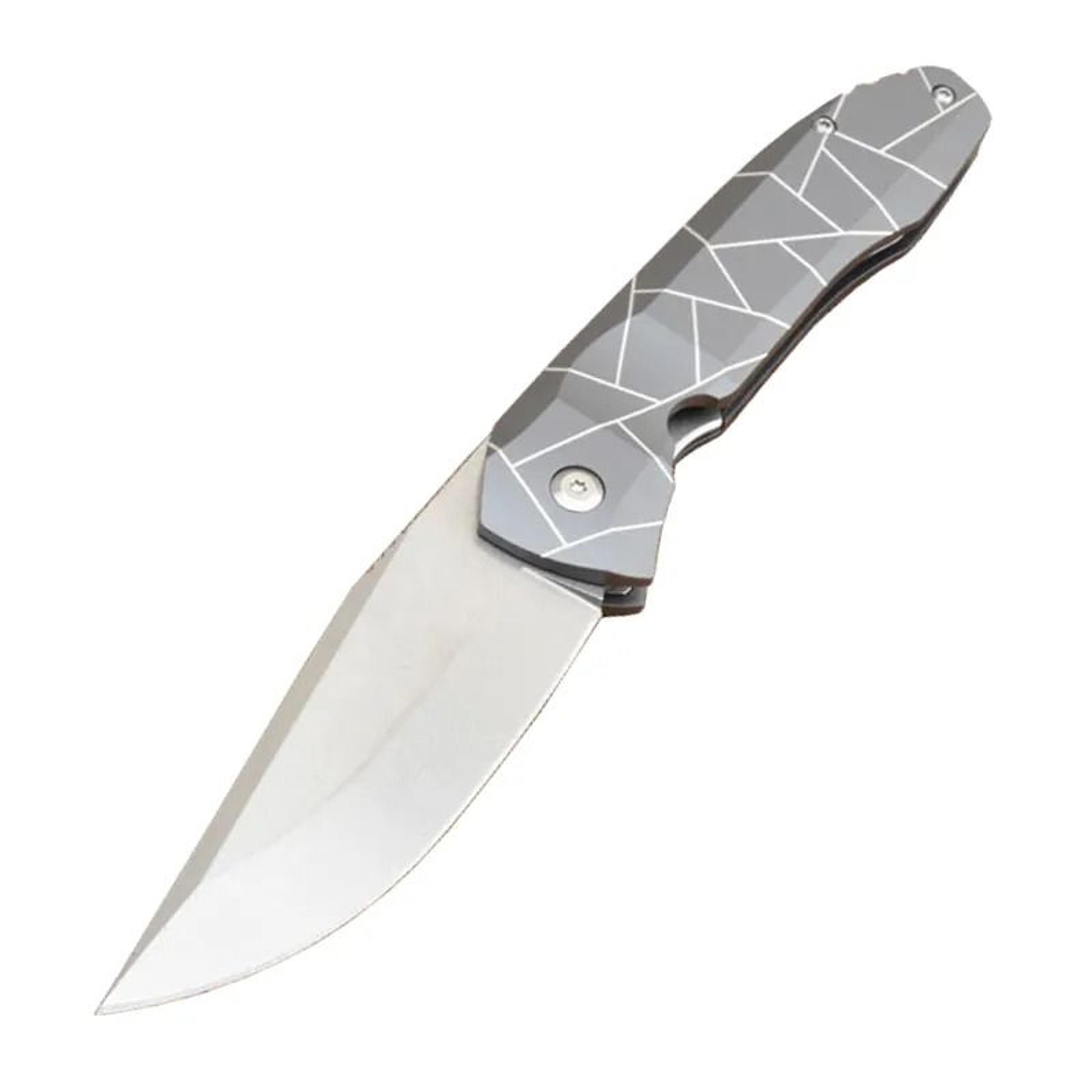 stainless steel folding knife with satin blade and steel handle