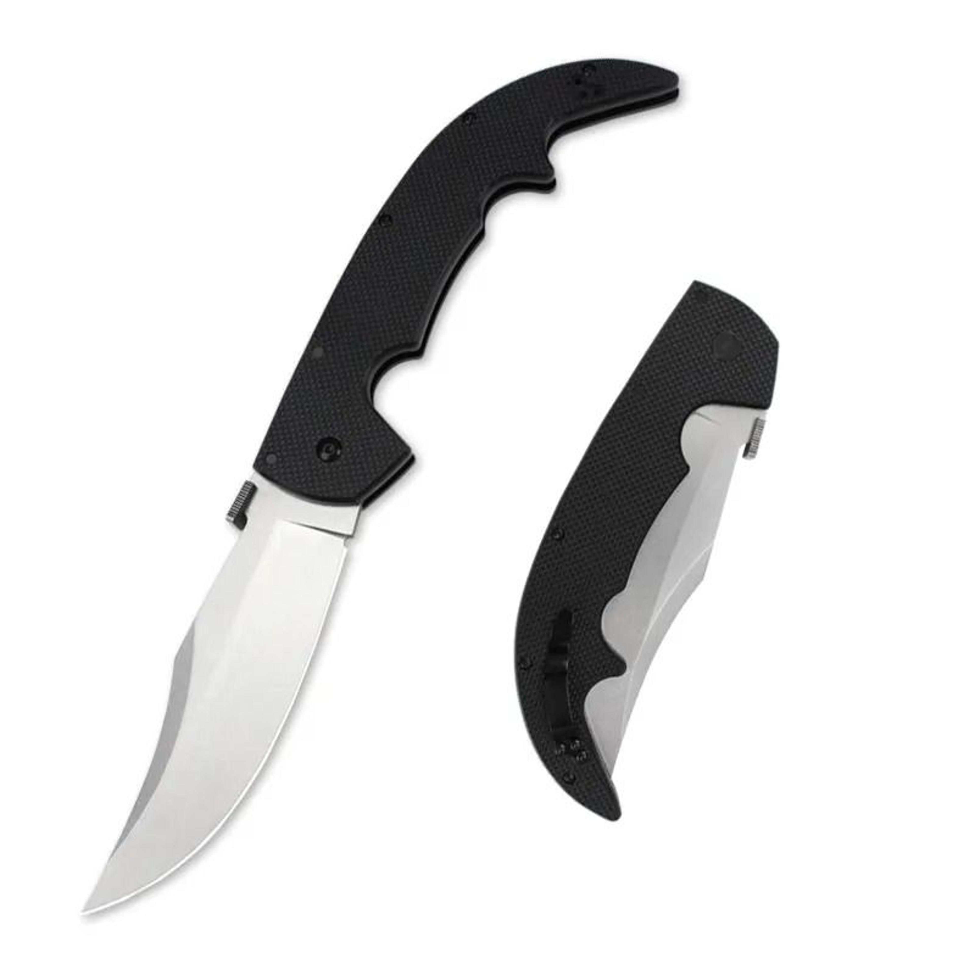 large survival folding knife with stone wash blade and handle