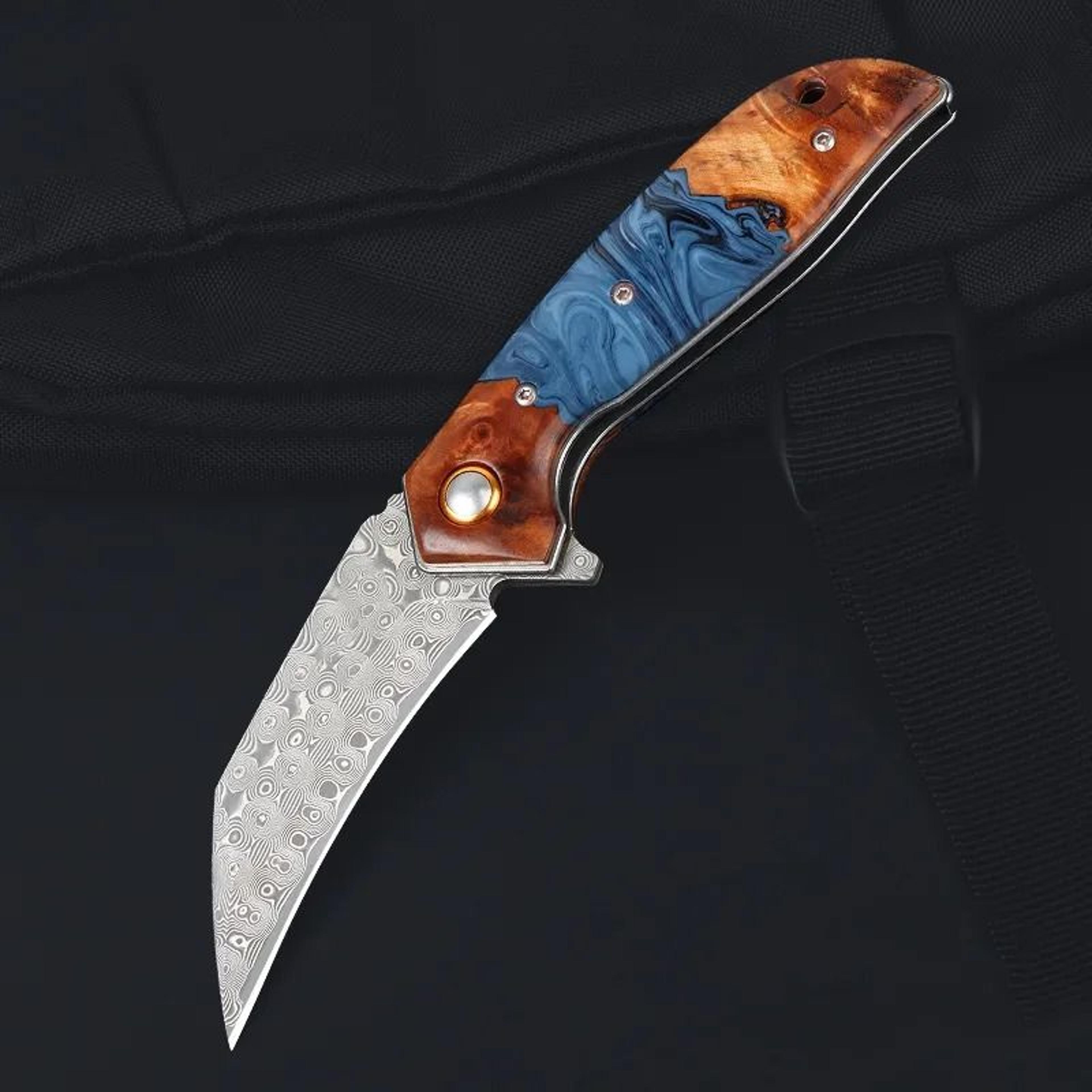 steel flipper folding pocket knife with shadow wood and steel handle
