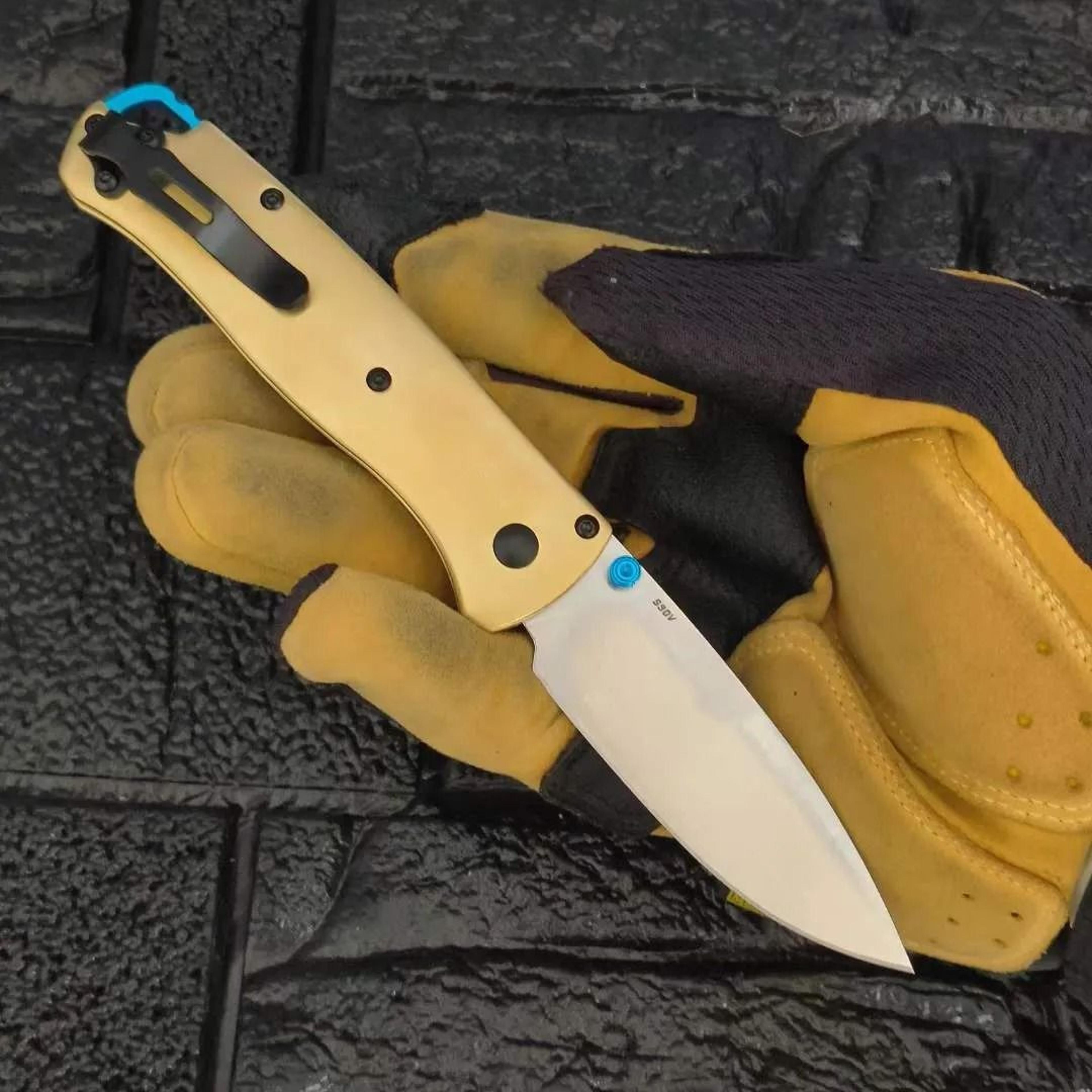 brass handle folding pocket knife with steel blade