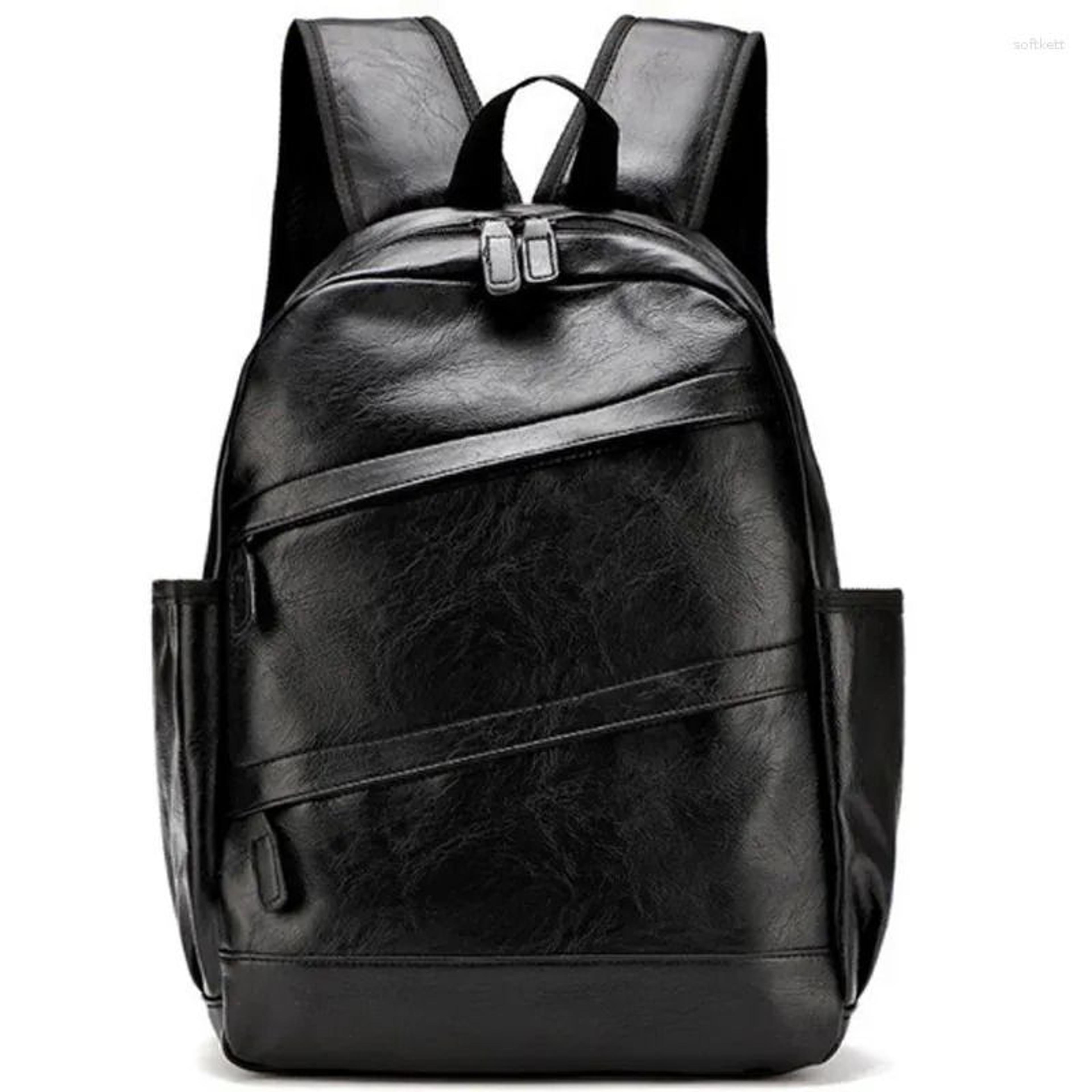 pu leather backpack for men with multifunctional school and travel storage