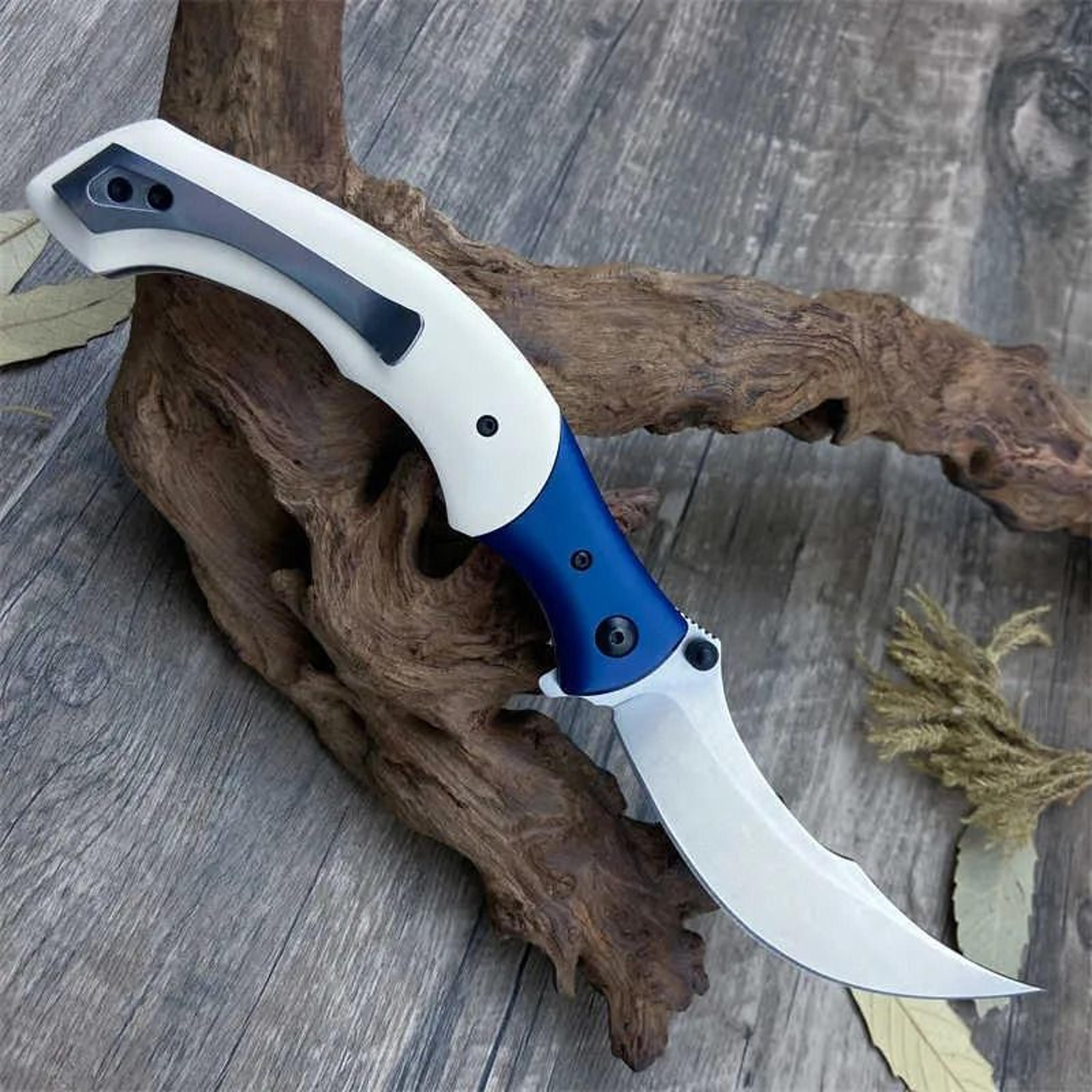 tactical folding knife with stainless steel blade and ebony or resin handle