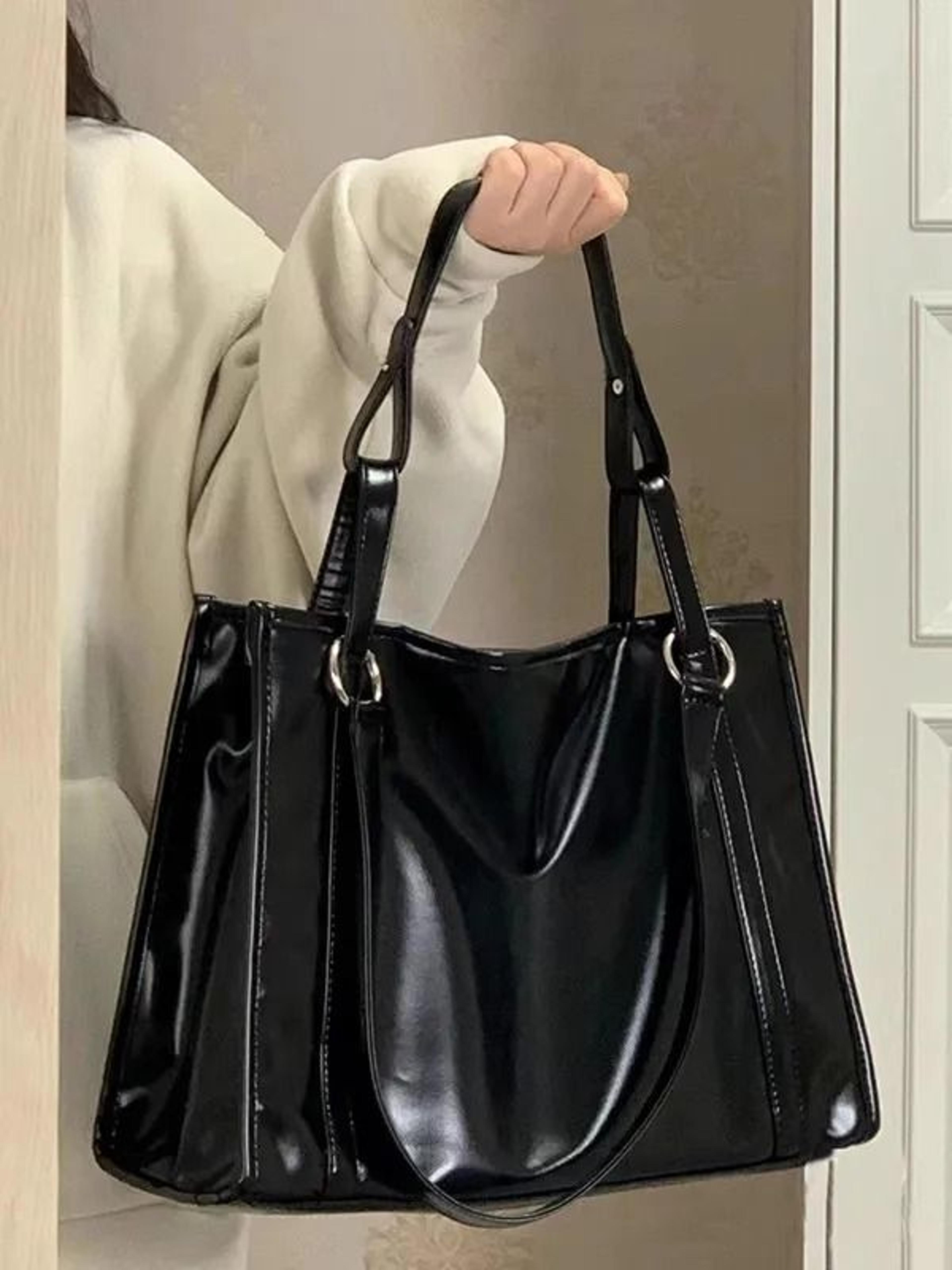 retro soft leather tote bag with shoulder strap for college and commuting