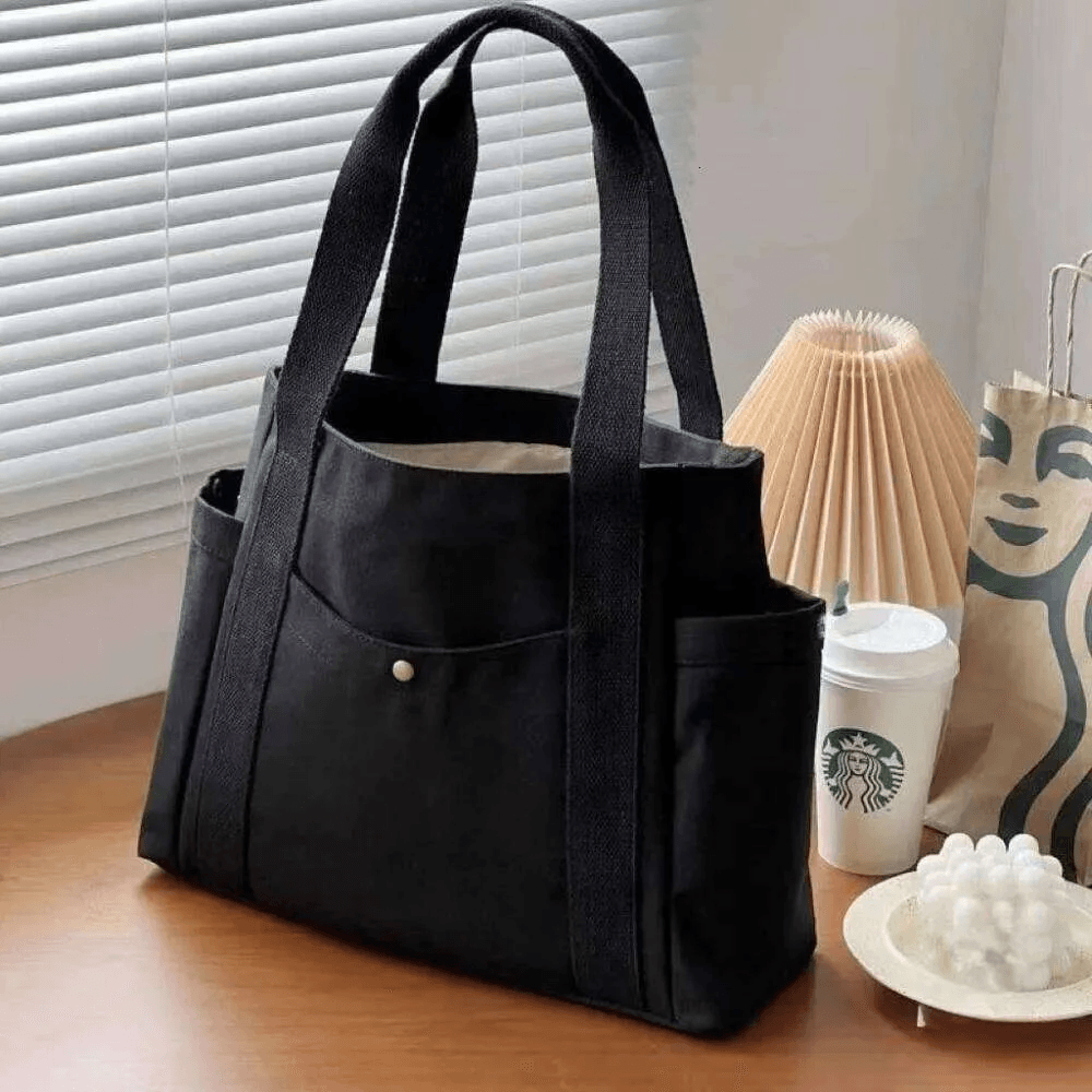 large capacity canvas tote bag with zipper closure for work college and shopping