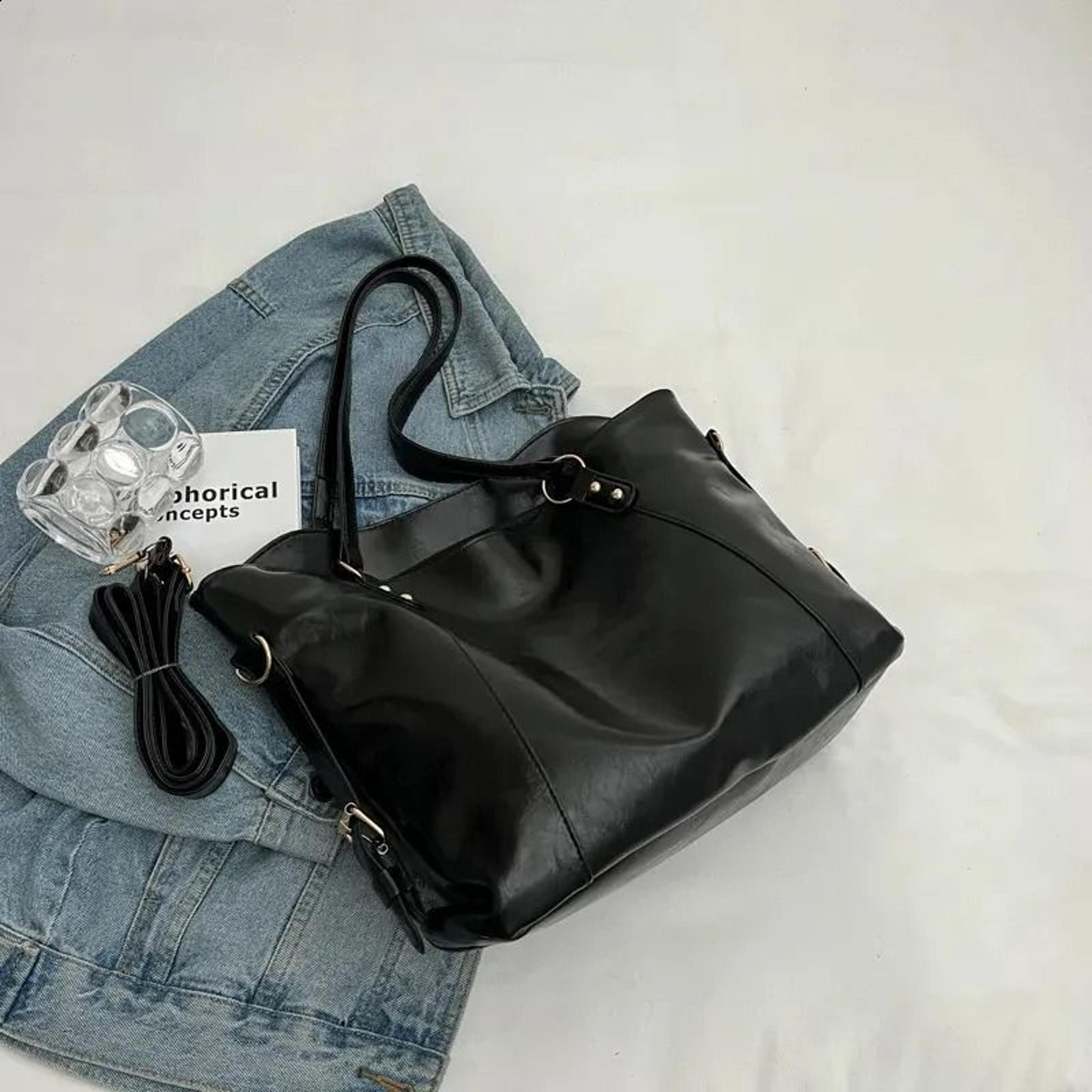 pu leather women's tote bag with zipper closure