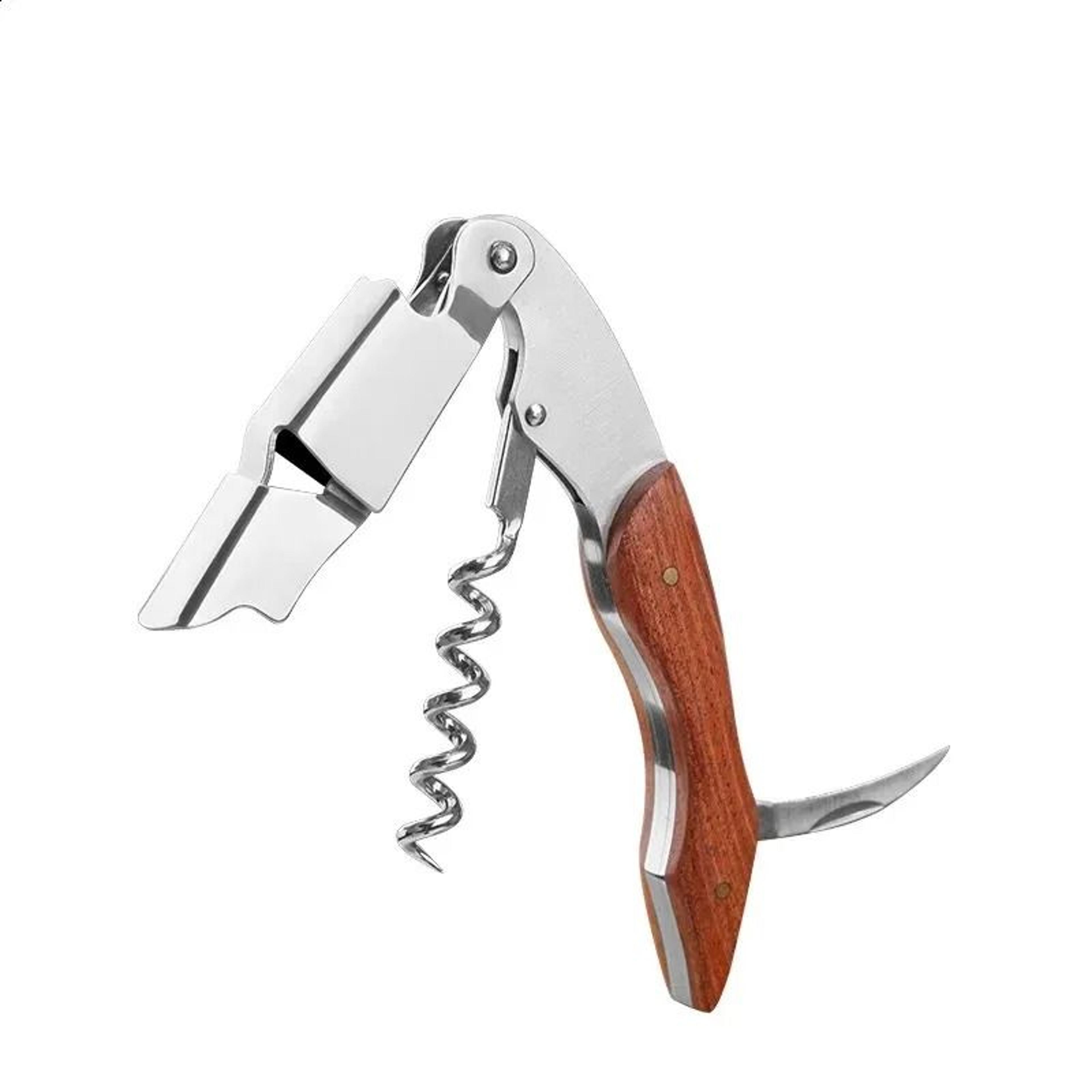 waiters corkscrew with red pear wood handle for wine and beer bottles