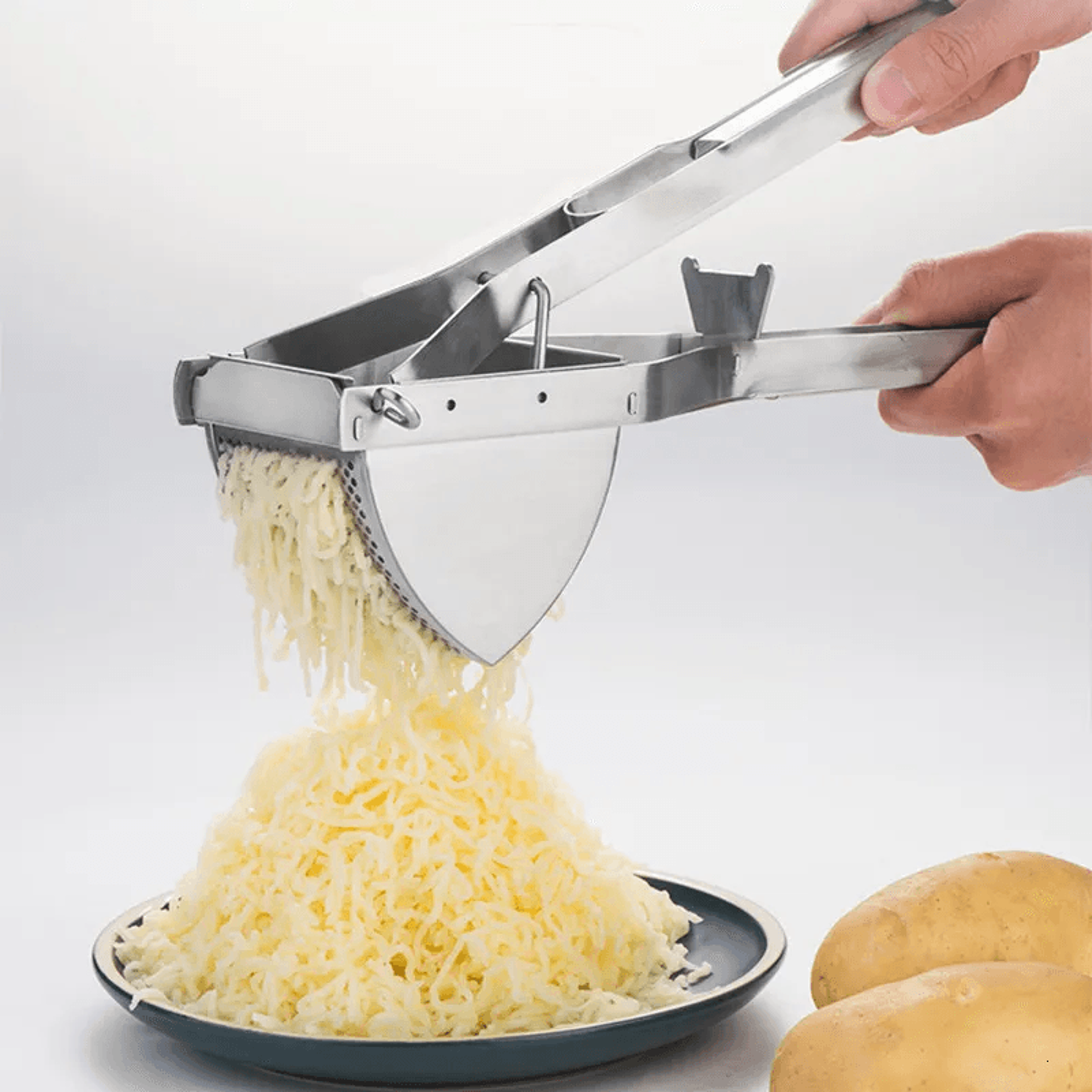 stainless steel potato press manual potato masher with ergonomic handle