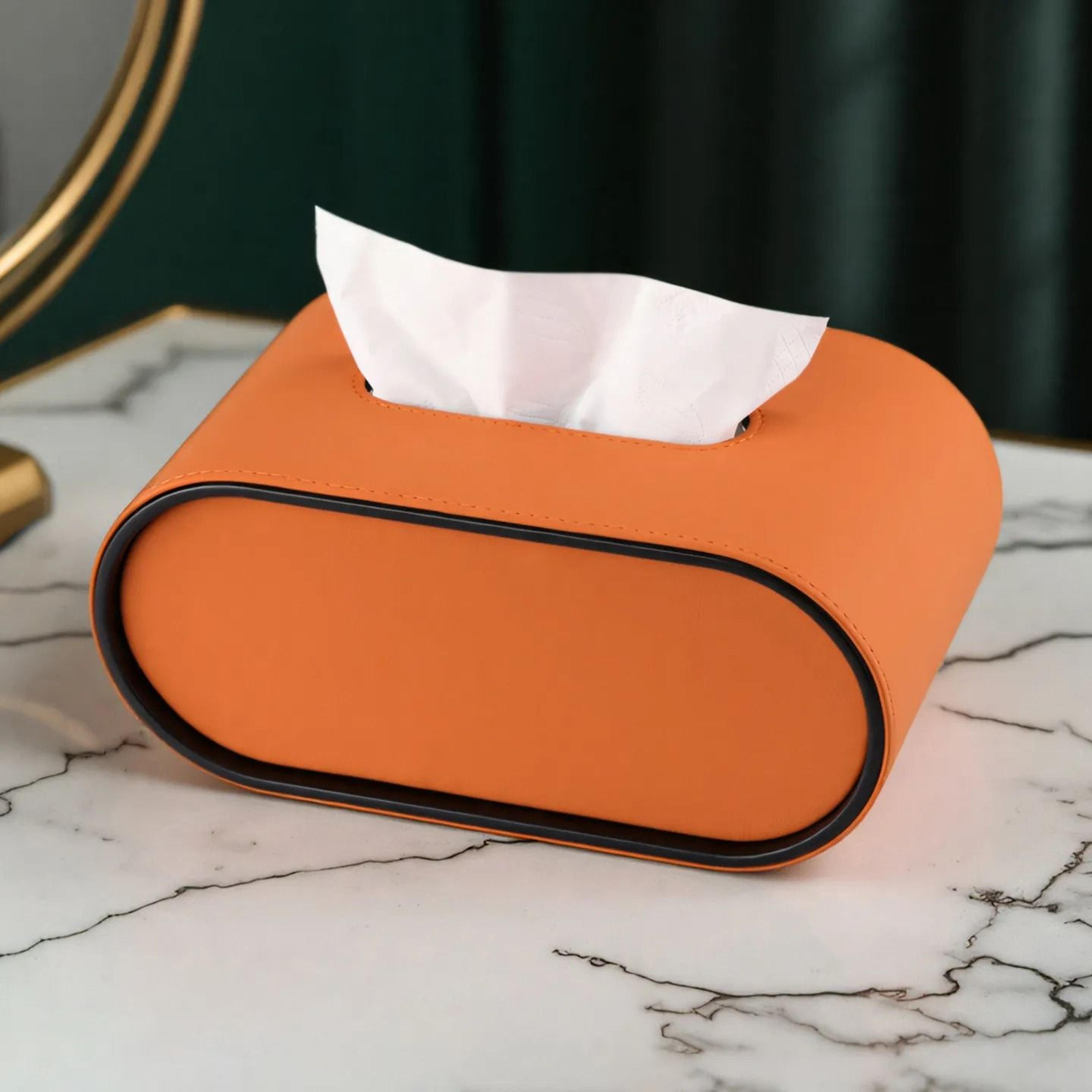 pu leather oval tissue box cover for living room bedroom and desktop