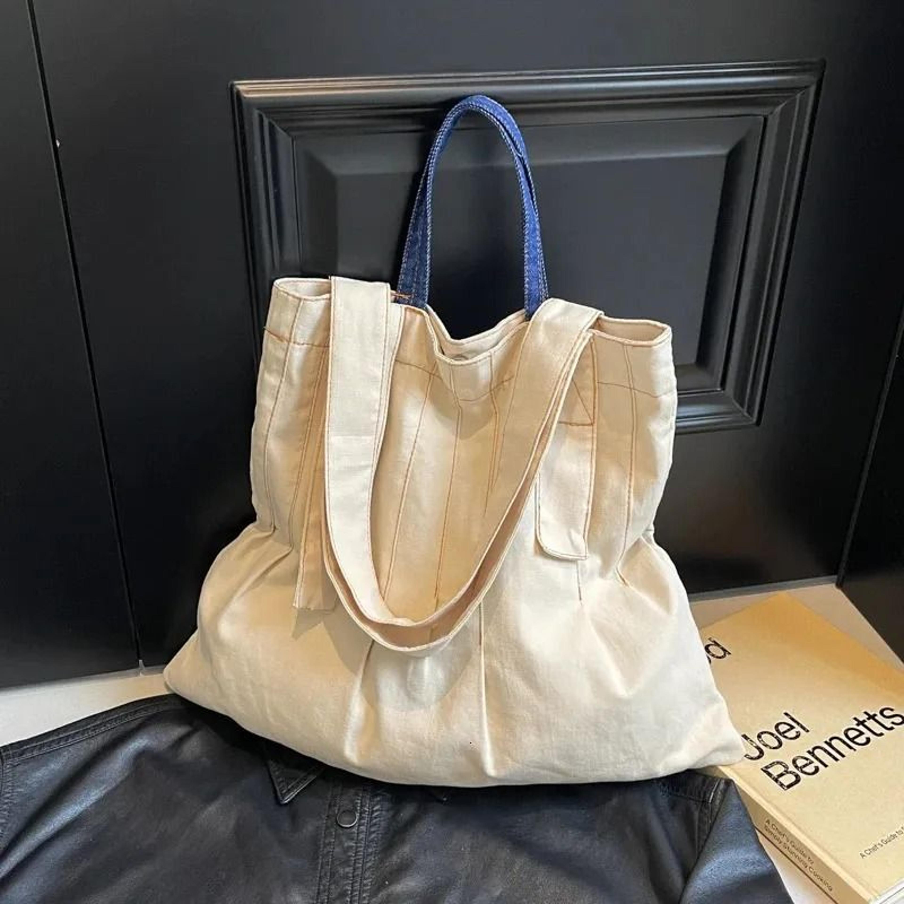 large capacity canvas tote bag for college classes and shopping