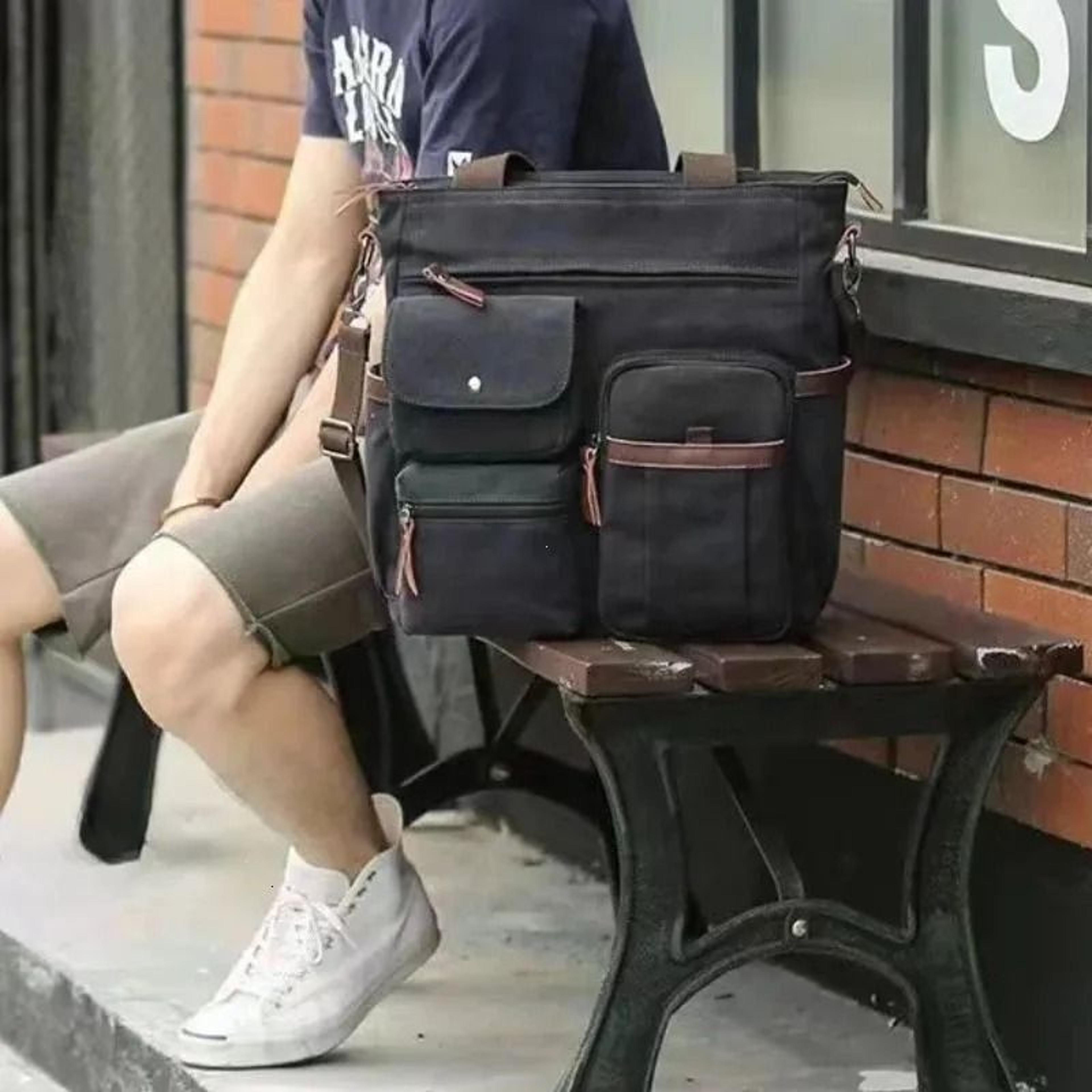 vintage waxed canvas messenger bag crossbody shoulder briefcase