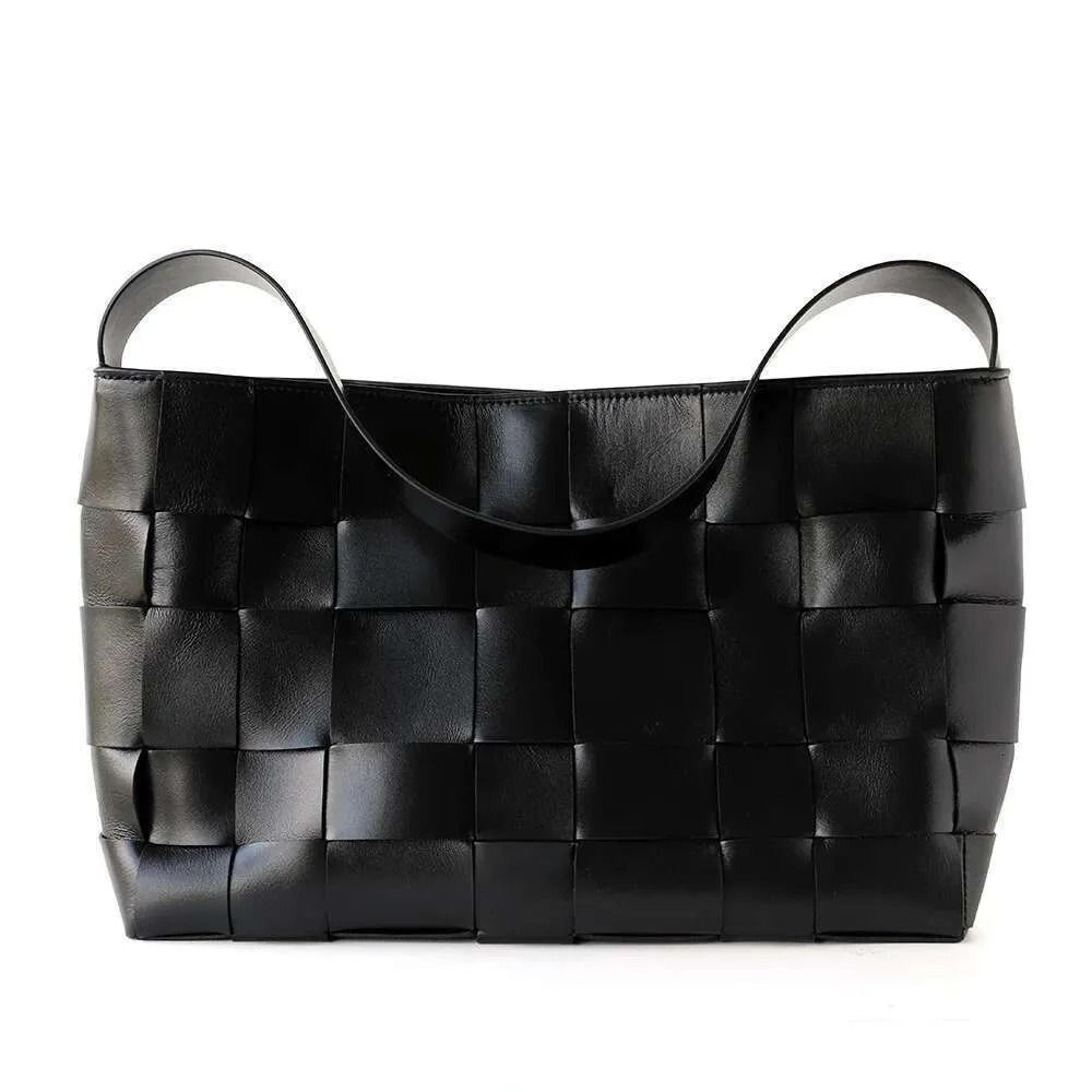 woven genuine cowhide leather tote bag large capacity shoulder bag