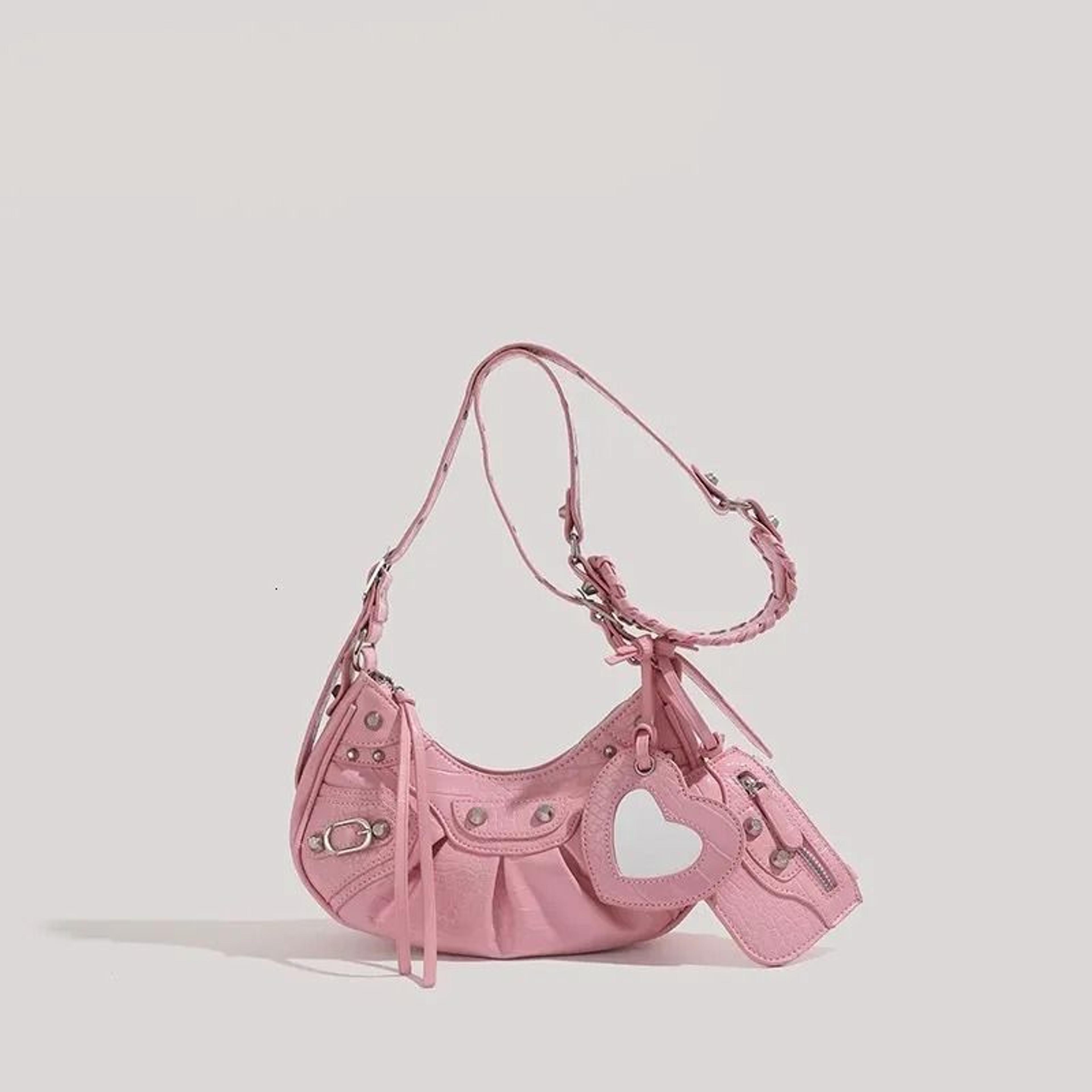 women genuine leather crescent crossbody bag with adjustable strap and rivet accents