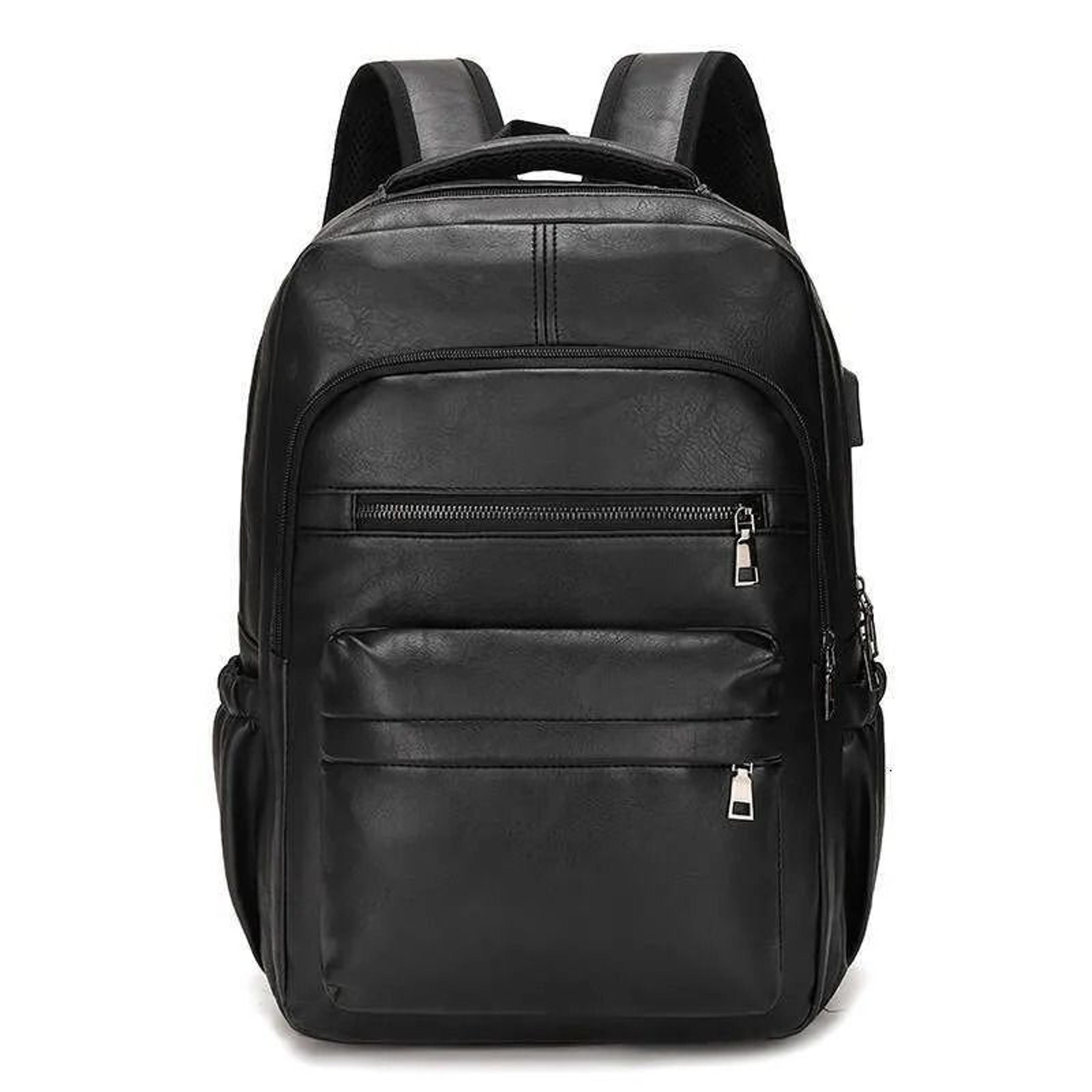 men pu leather laptop backpack with multifunctional compartments